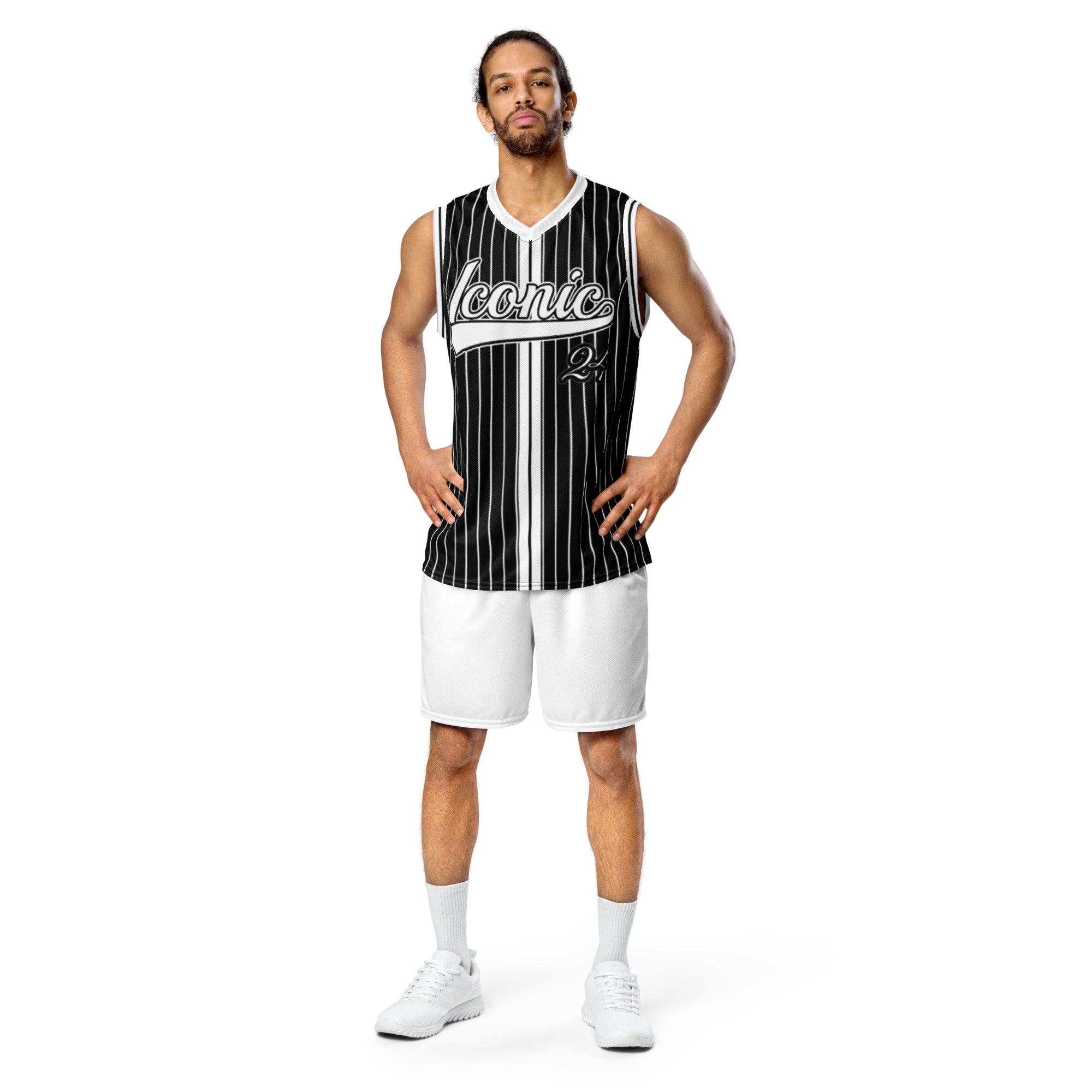 ROYAL Team Iconic. unisex basketball jersey Pinstripe Blk and White