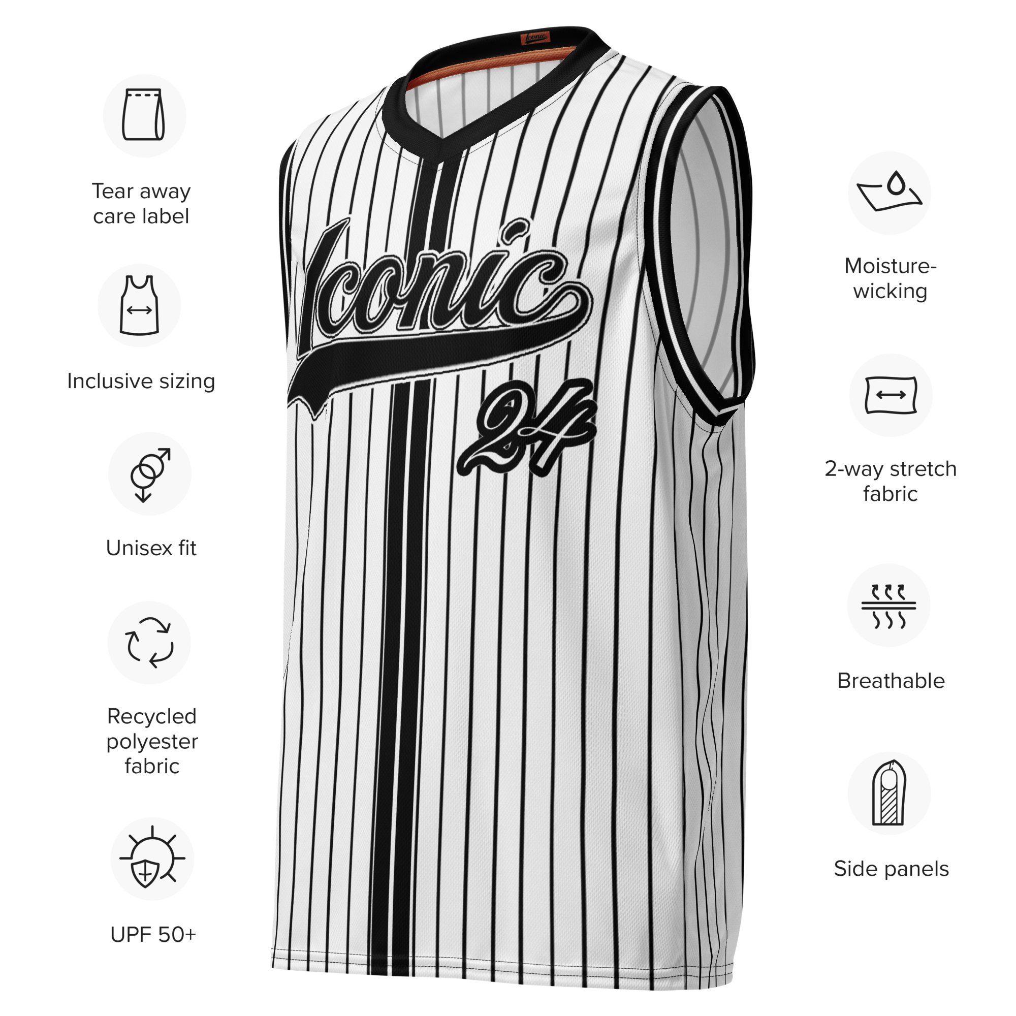 ROYAL Team Iconic. unisex basketball jersey Pinstripe Wh and Blk