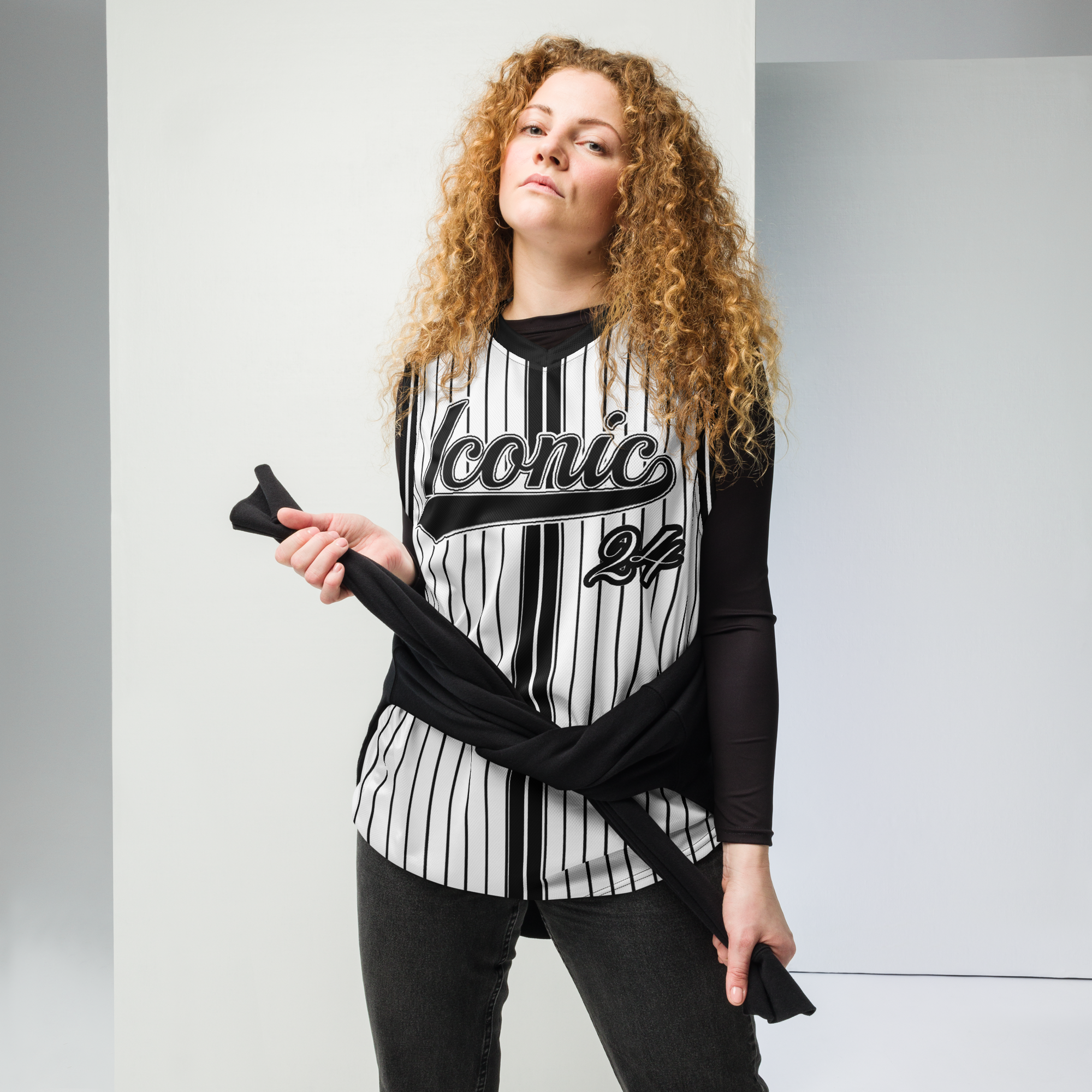 ROYAL Team Iconic. unisex basketball jersey Pinstripe Wh and Blk