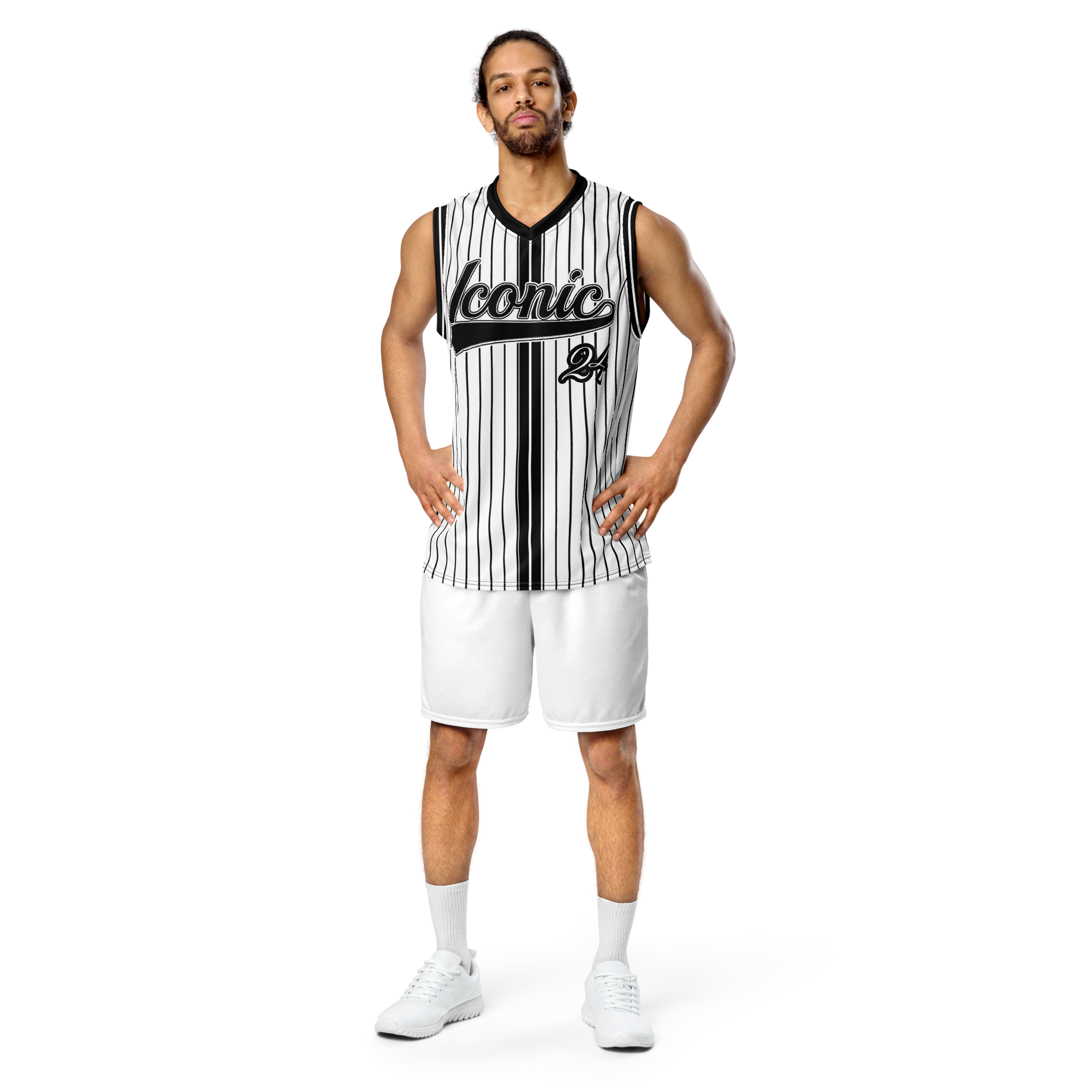 ROYAL Team Iconic. unisex basketball jersey Pinstripe Wh and Blk