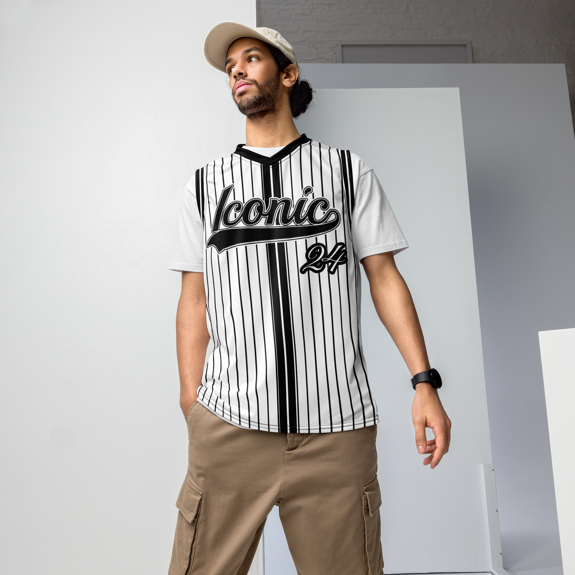 ROYAL Team Iconic. unisex basketball jersey Pinstripe Wh and Blk