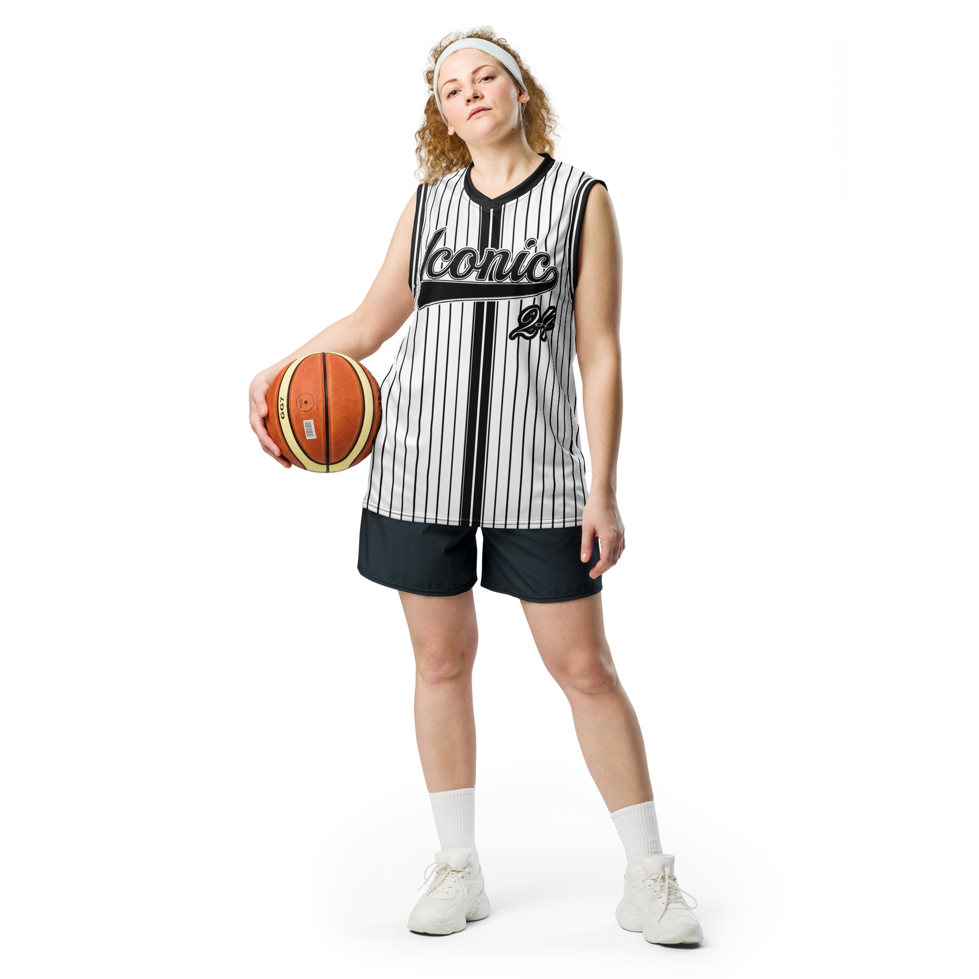 ROYAL Team Iconic. unisex basketball jersey Pinstripe Wh and Blk