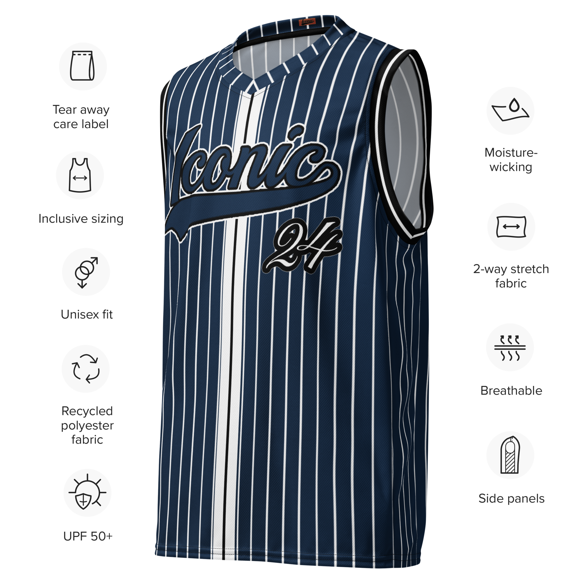 ROYAL Team Iconic. unisex basketball jersey Pinstripe Navy and Wh
