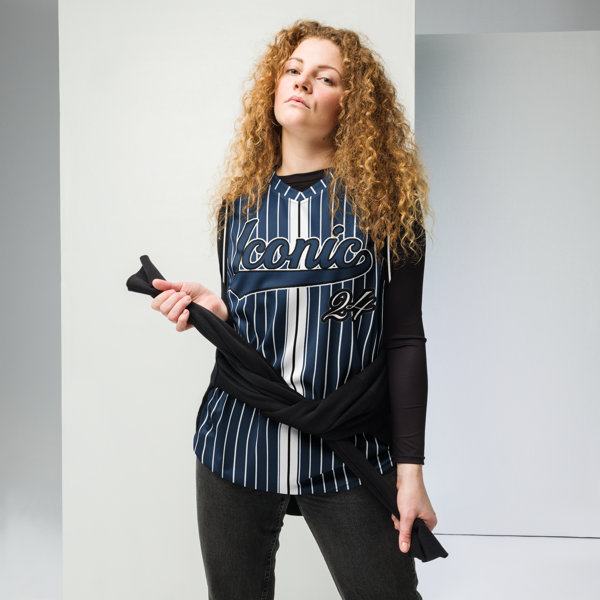 ROYAL Team Iconic. unisex basketball jersey Pinstripe Navy and Wh