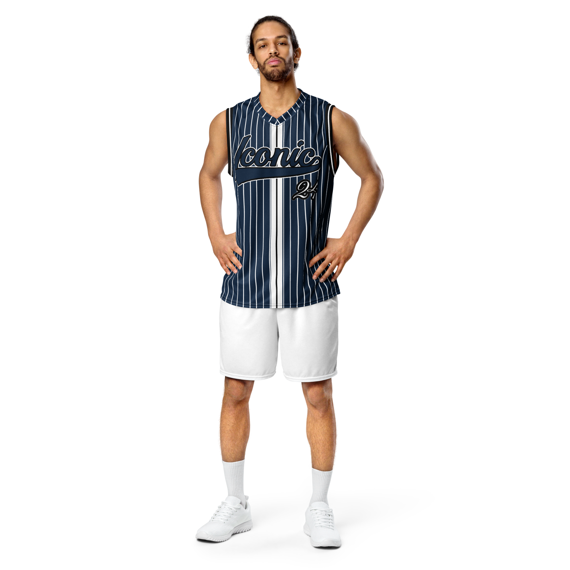 ROYAL Team Iconic. unisex basketball jersey Pinstripe Navy and Wh