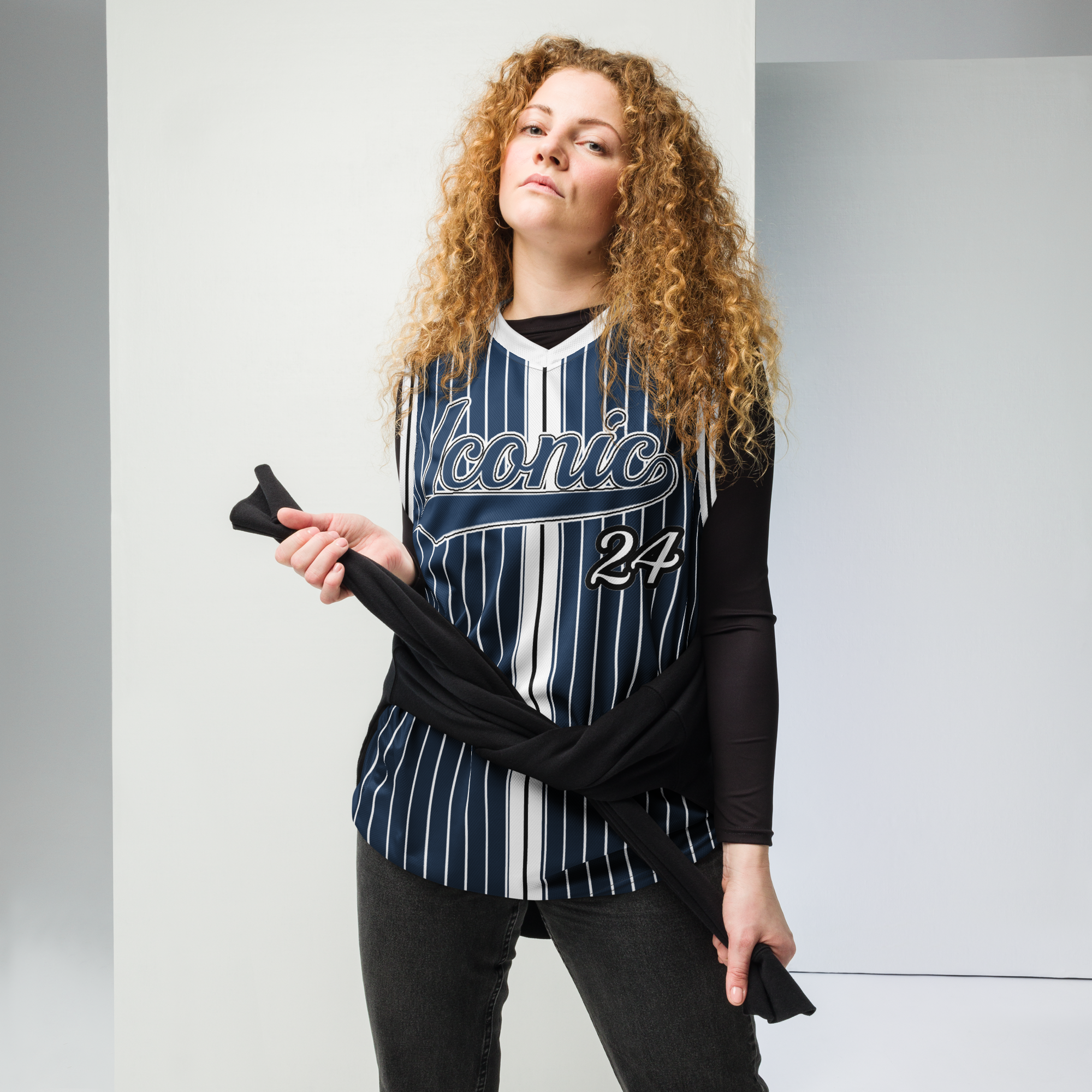 ROYAL Team Iconic. unisex basketball jersey Pinstripe Navy and Wh