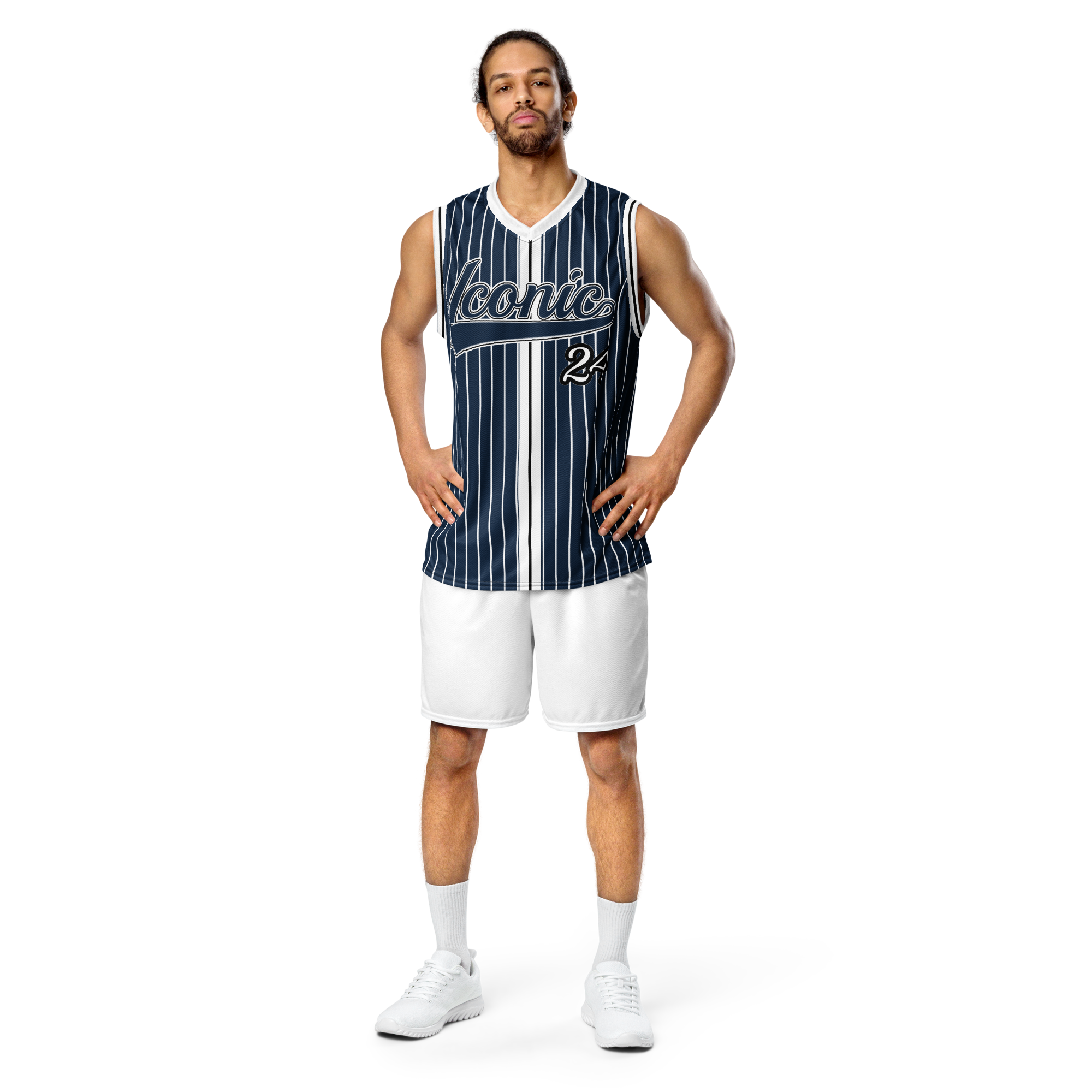 ROYAL Team Iconic. unisex basketball jersey Pinstripe Navy and Wh