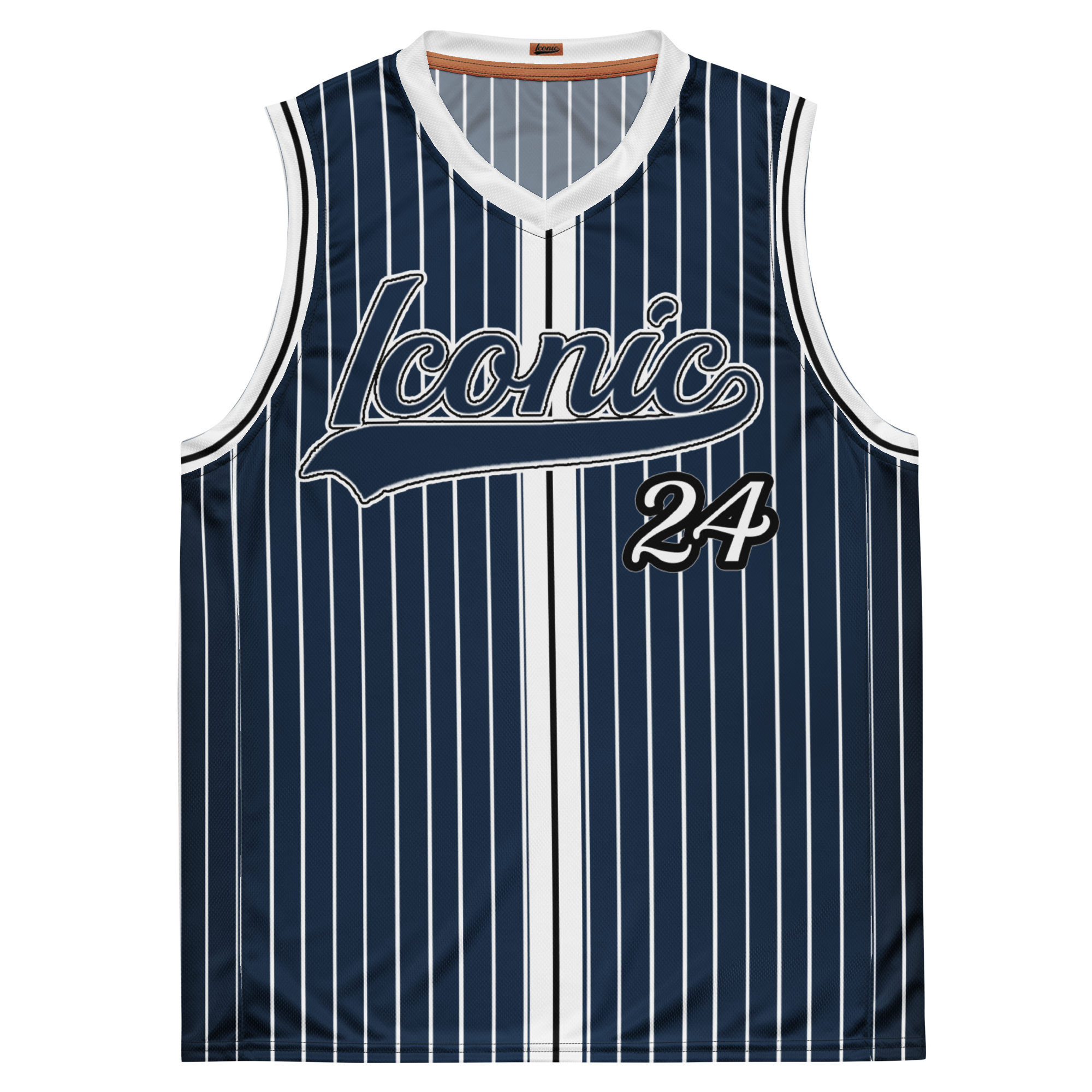 ROYAL Team Iconic. unisex basketball jersey Pinstripe Navy and Wh