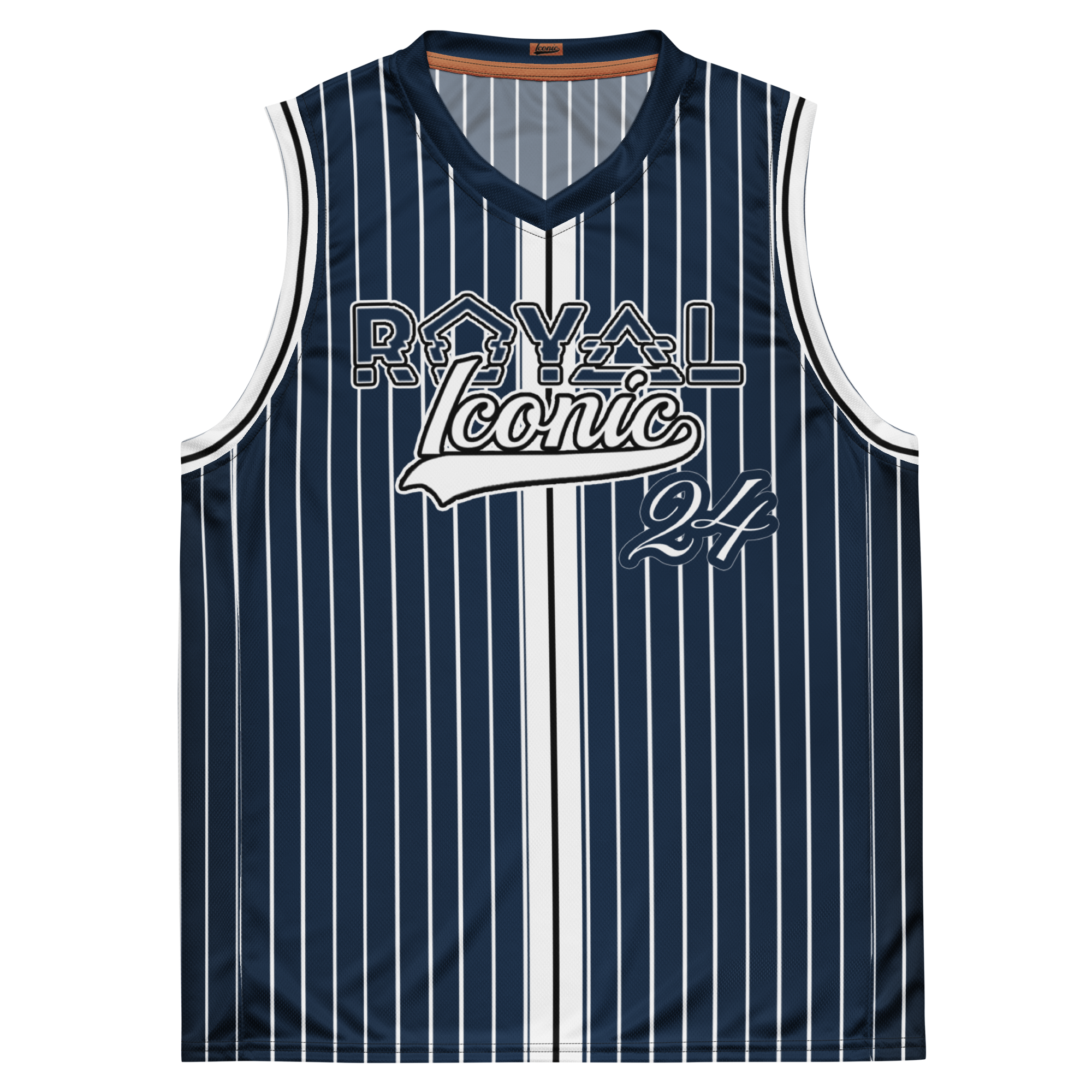 ROYAL Team Iconic. unisex basketball jersey Pinstripe Navy and Wh