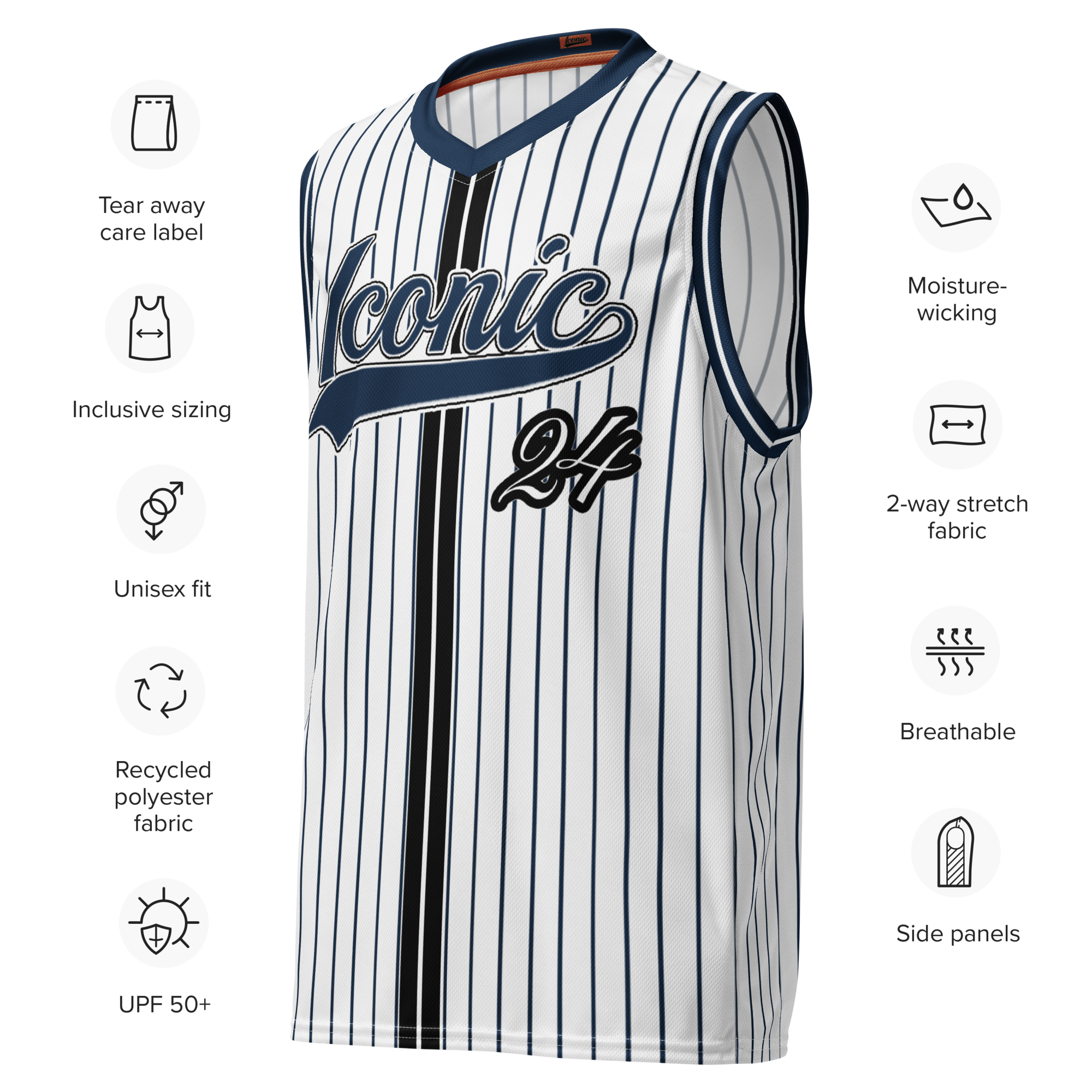 ROYAL Team Iconic. unisex basketball jersey Pinstripe Wh and Navy