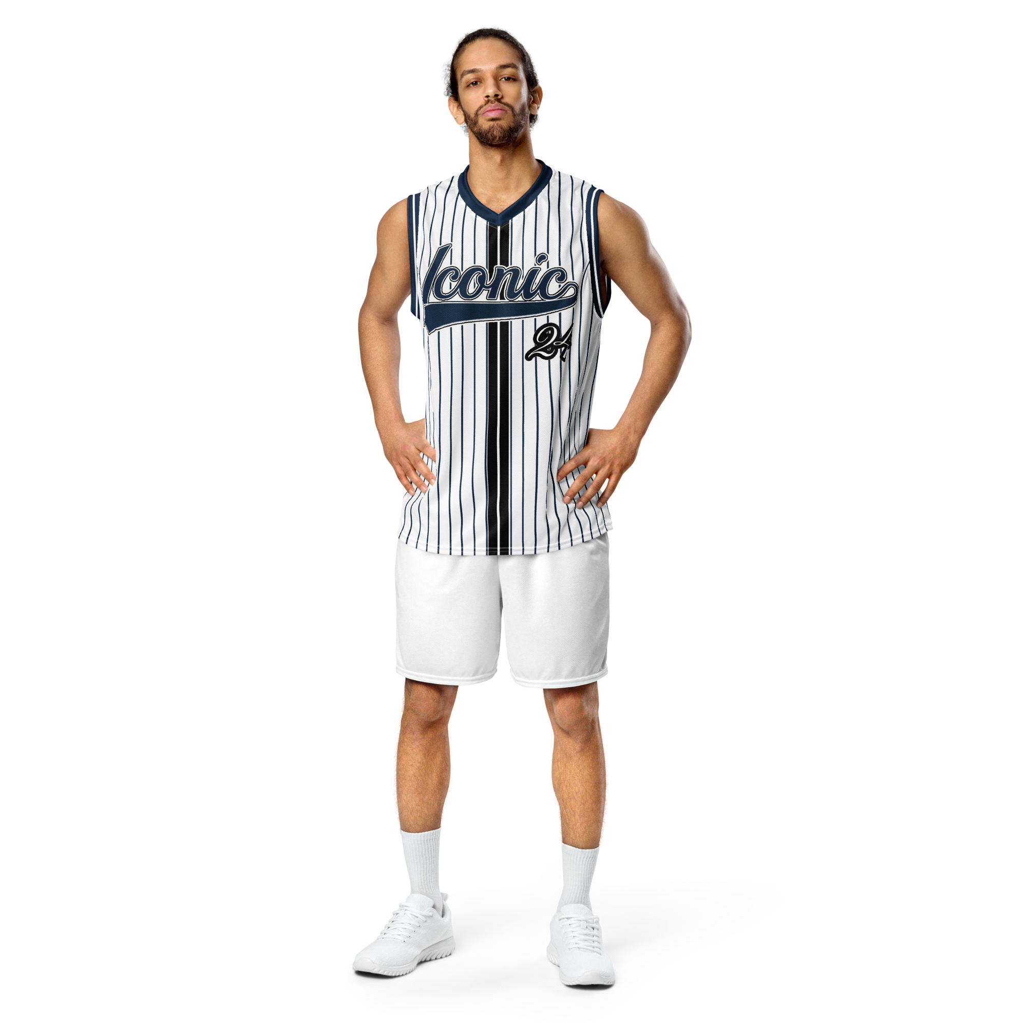 ROYAL Team Iconic. unisex basketball jersey Pinstripe Wh and Navy
