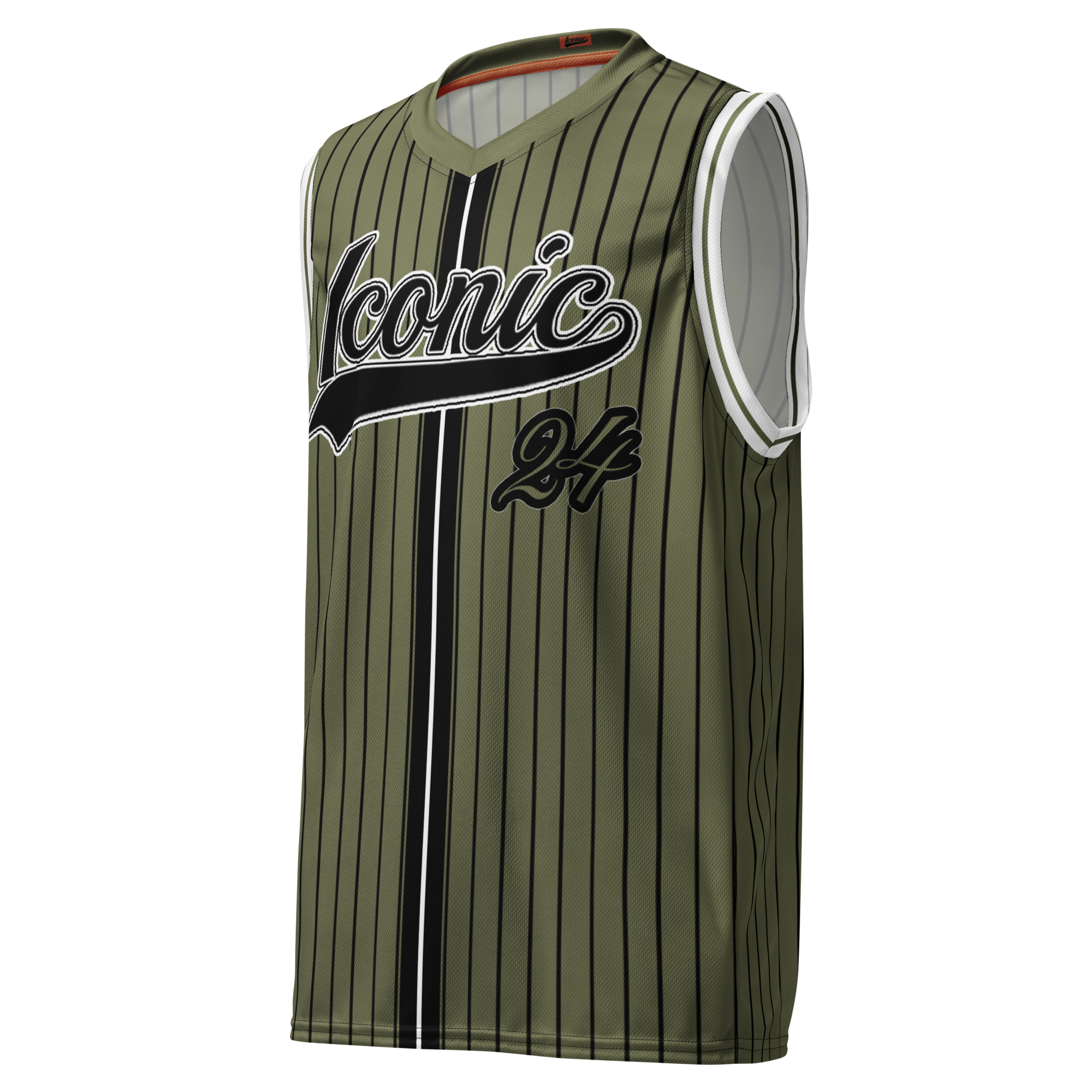 ROYAL Team Iconic. unisex basketball jersey Pinstripe Martini Olive and Blk