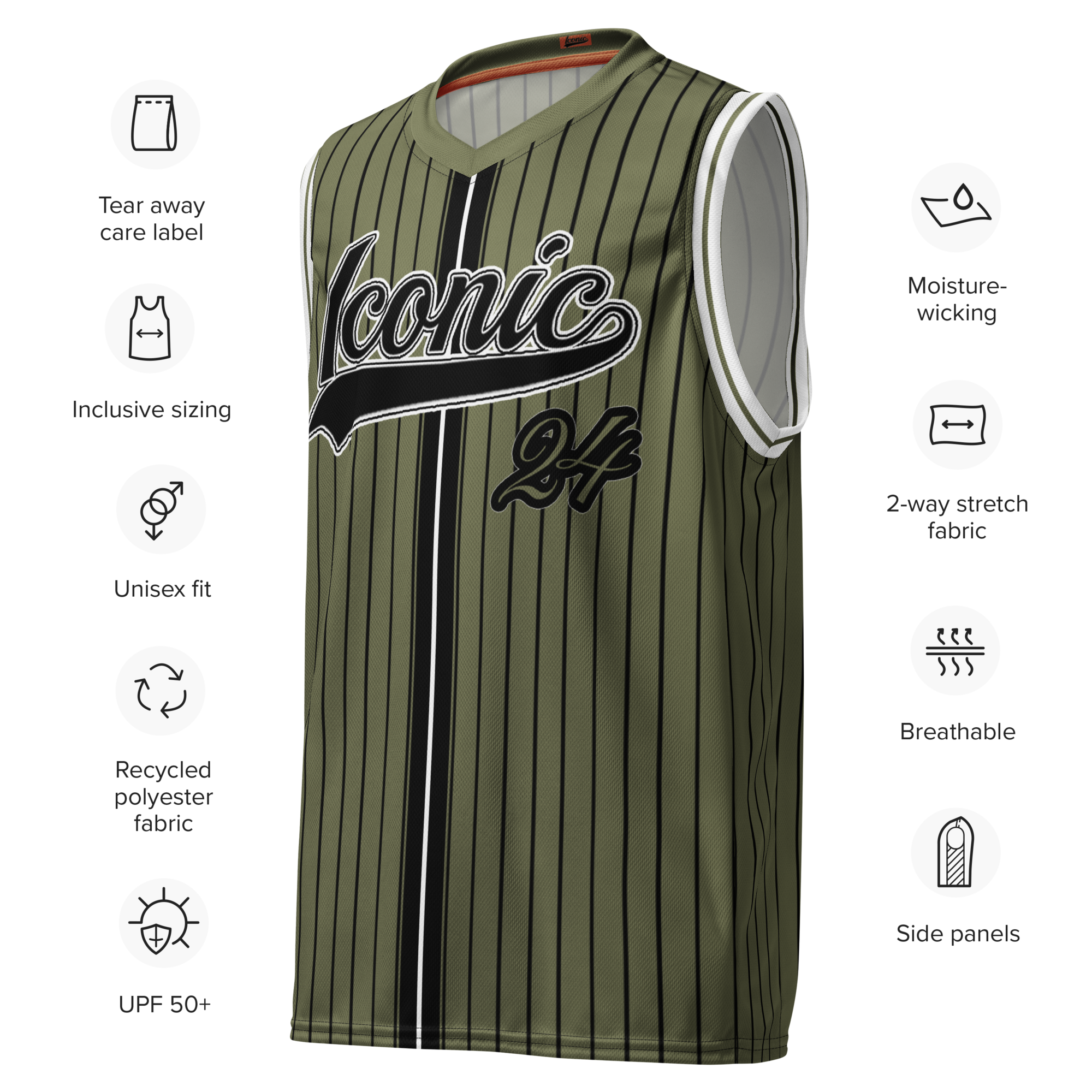 ROYAL Team Iconic. unisex basketball jersey Pinstripe Martini Olive and Blk