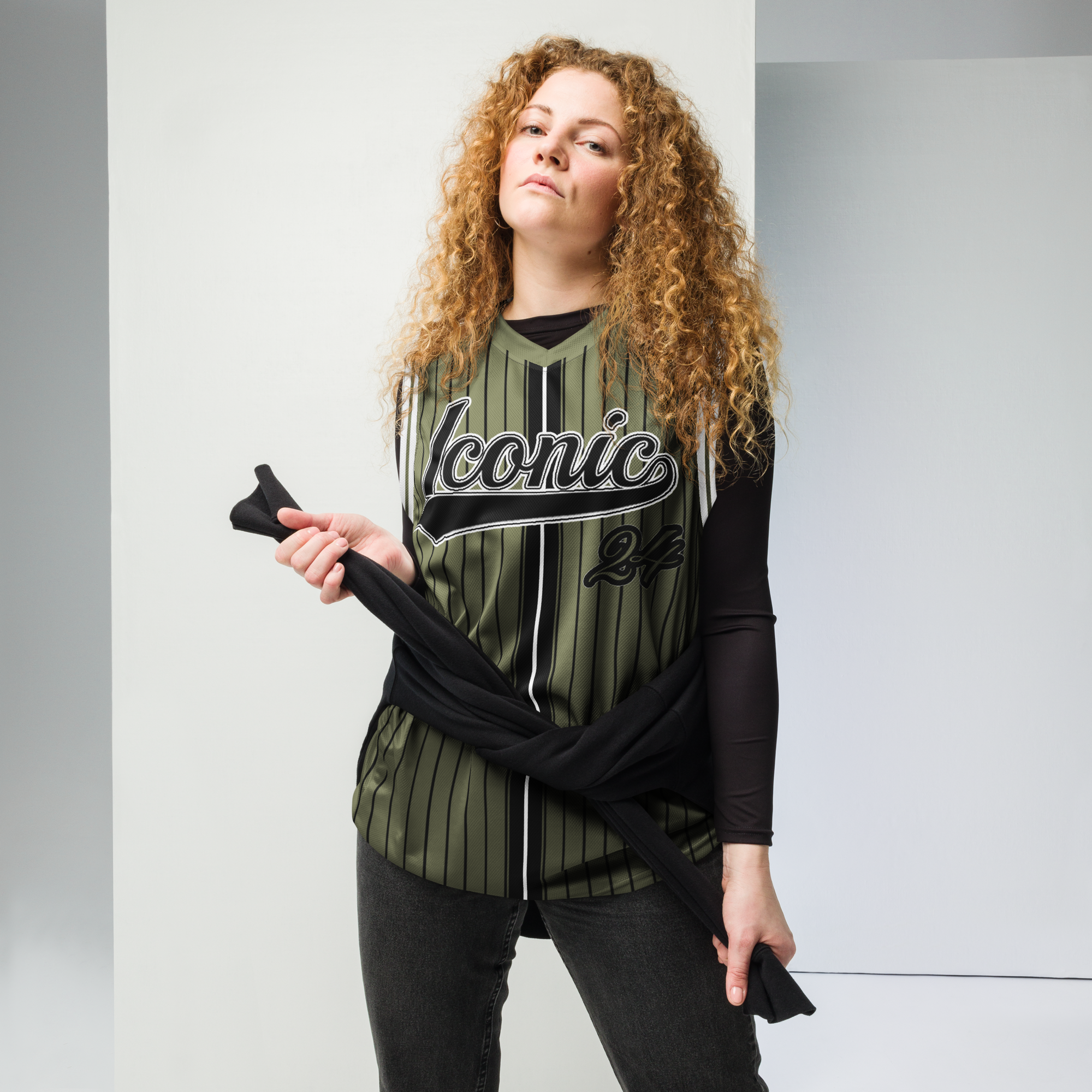 ROYAL Team Iconic. unisex basketball jersey Pinstripe Martini Olive and Blk