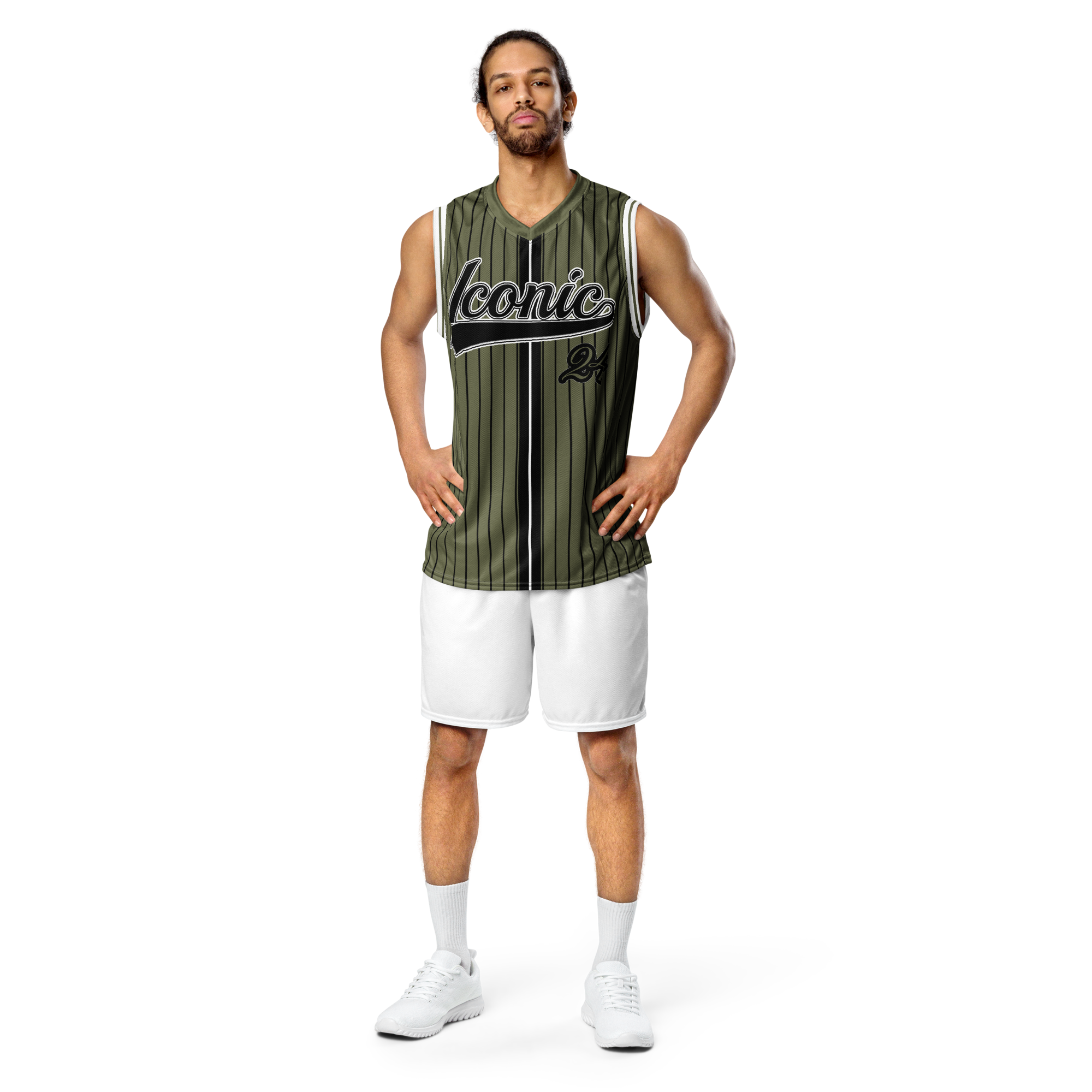 ROYAL Team Iconic. unisex basketball jersey Pinstripe Martini Olive and Blk