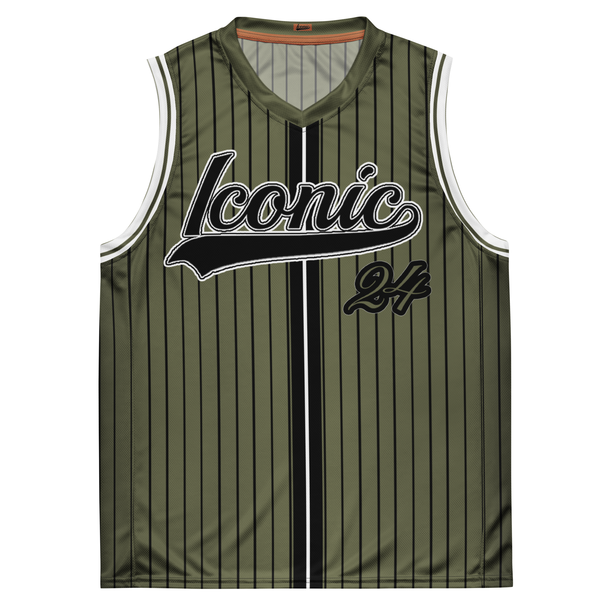 ROYAL Team Iconic. unisex basketball jersey Pinstripe Martini Olive and Blk