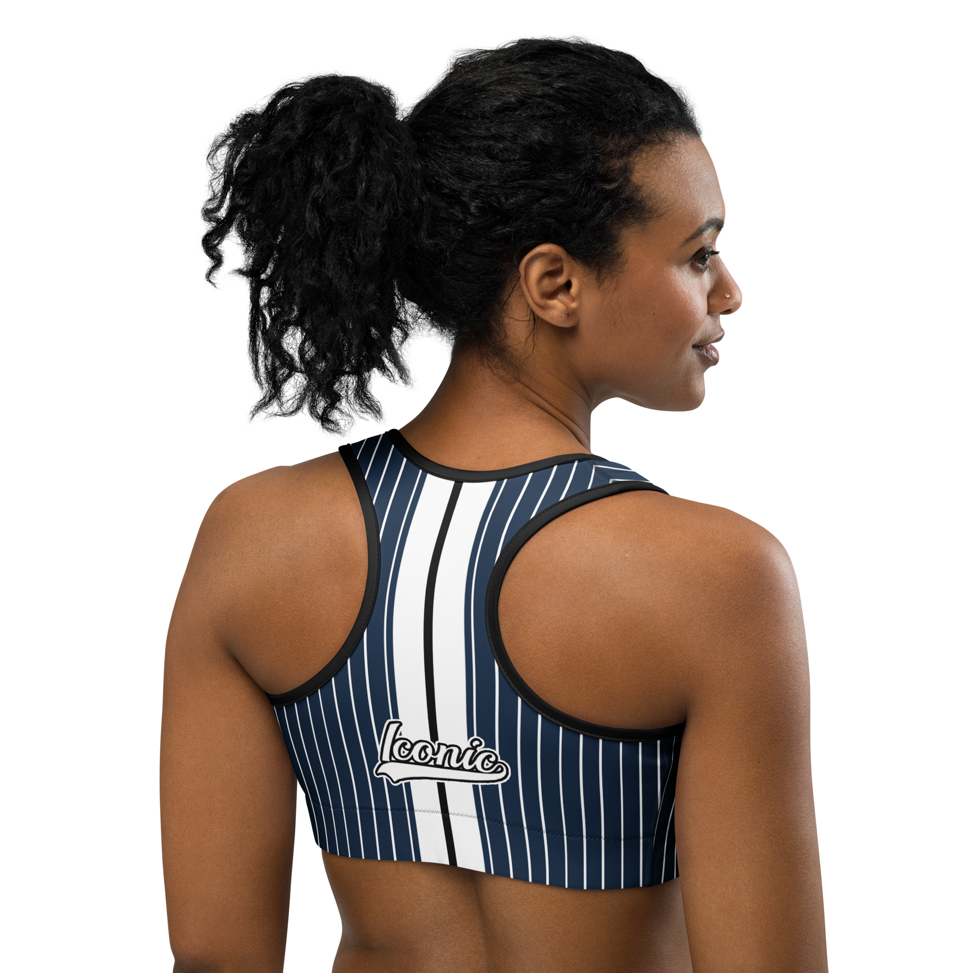 ROYAL Team Iconic. Athletix Sports Bra Pinstripe Navy and Wh