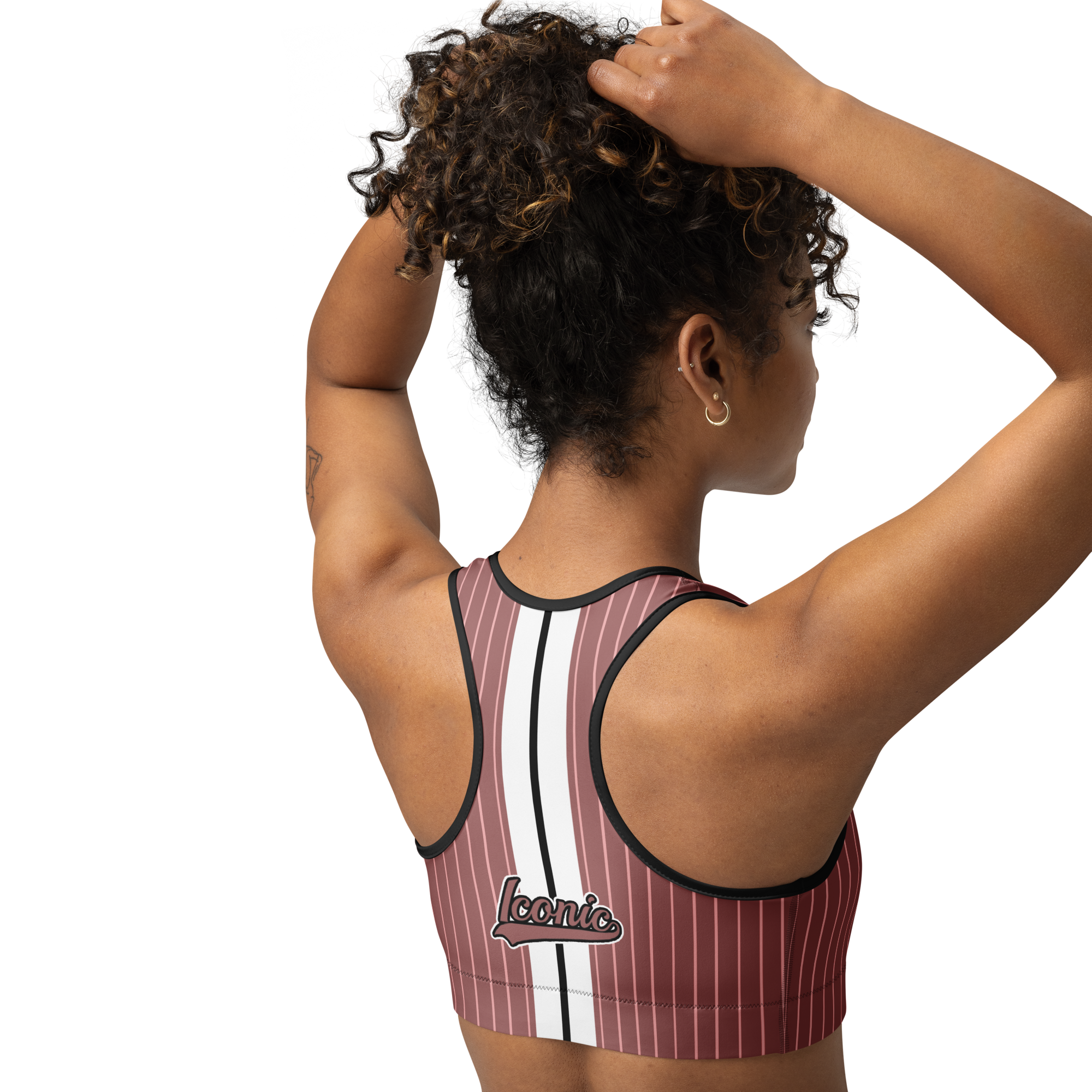 ROYAL Team Iconic. Athletix Sports Bra Pinstripe Rose Gold and Powder Pink