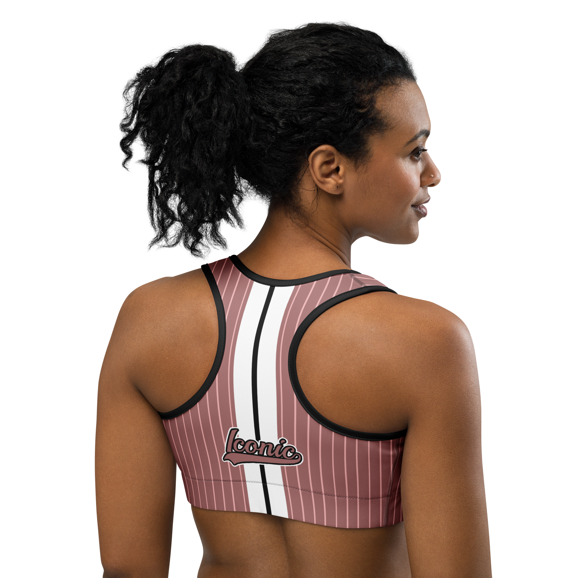 ROYAL Team Iconic. Athletix Sports Bra Pinstripe Rose Gold and Powder Pink