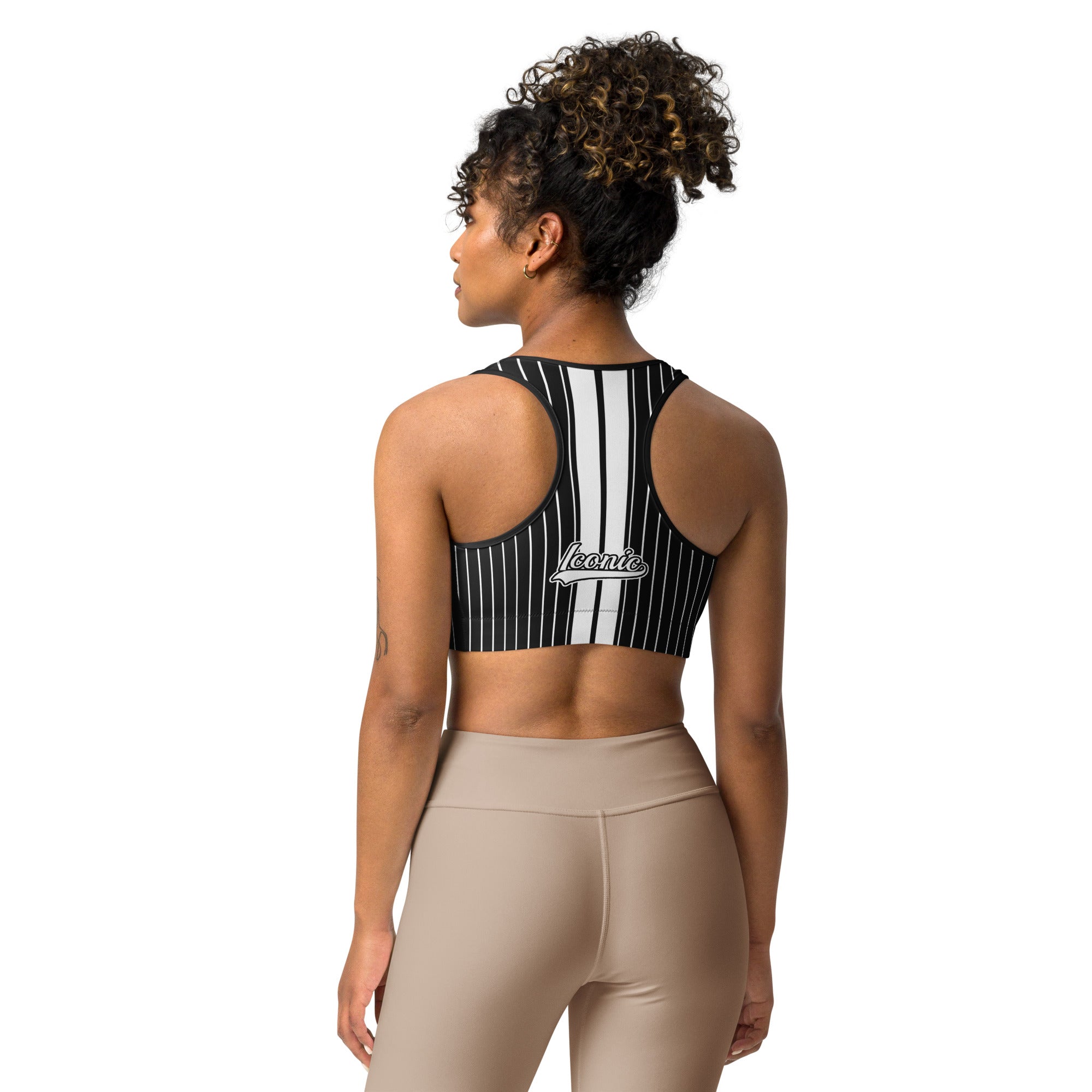 ROYAL Team Iconic. Athletix Sports Bra Pinstripe Blk and White