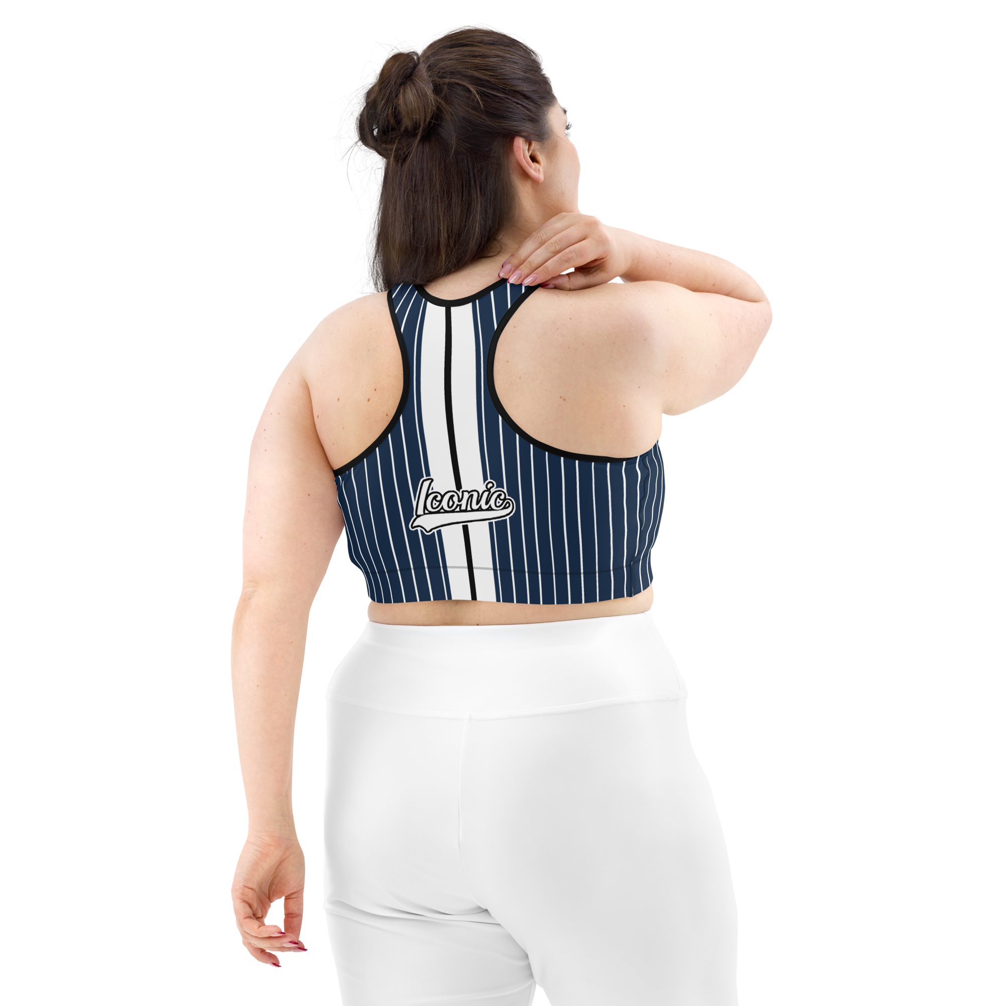 ROYAL Team Iconic. Athletix Sports Bra Pinstripe Navy and Wh