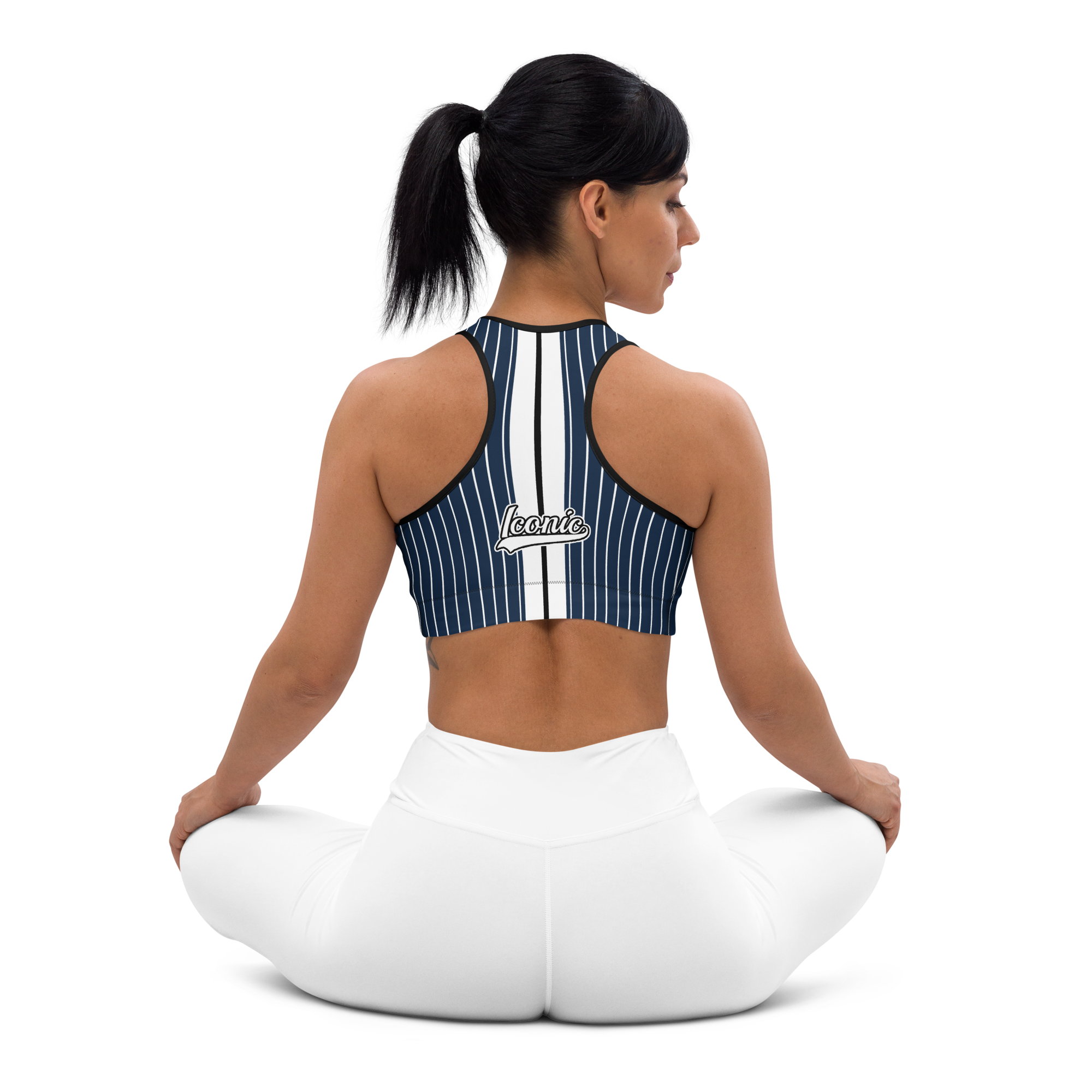 ROYAL Team Iconic. Athletix Sports Bra Pinstripe Navy and Wh