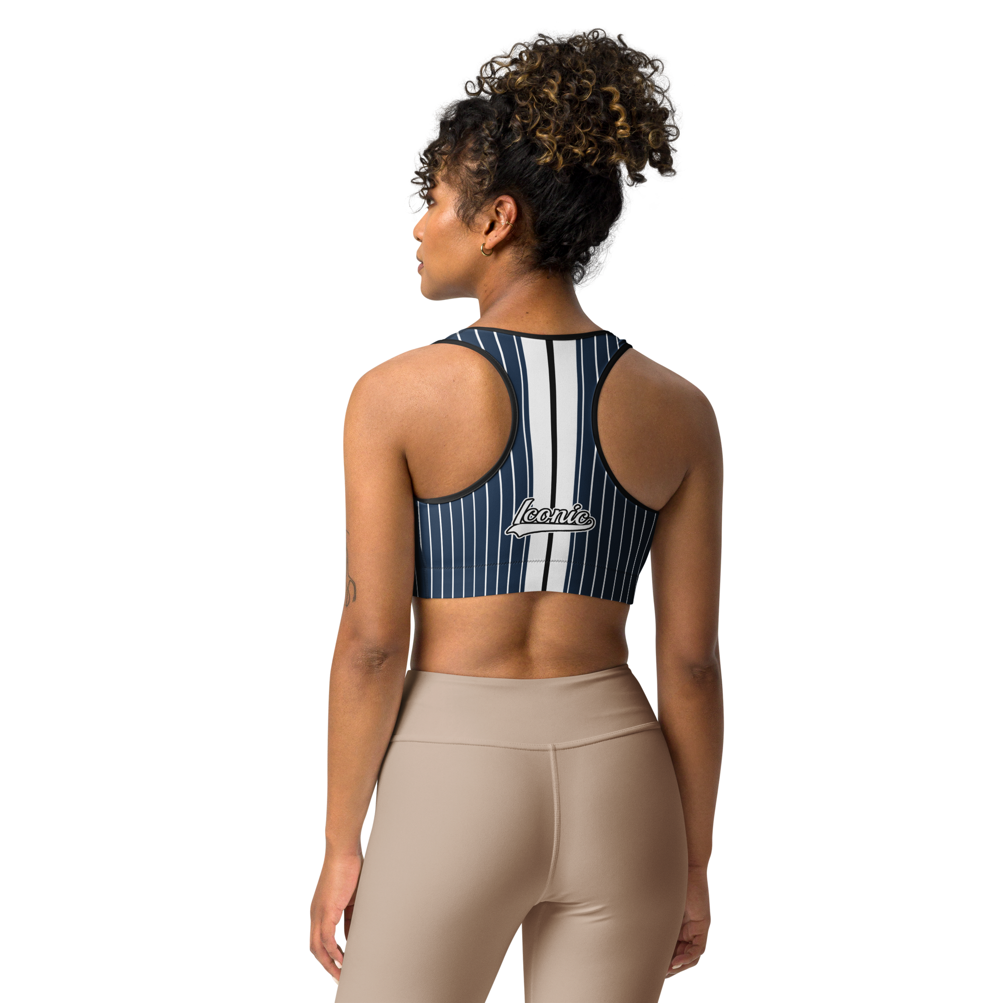 ROYAL Team Iconic. Athletix Sports Bra Pinstripe Navy and Wh