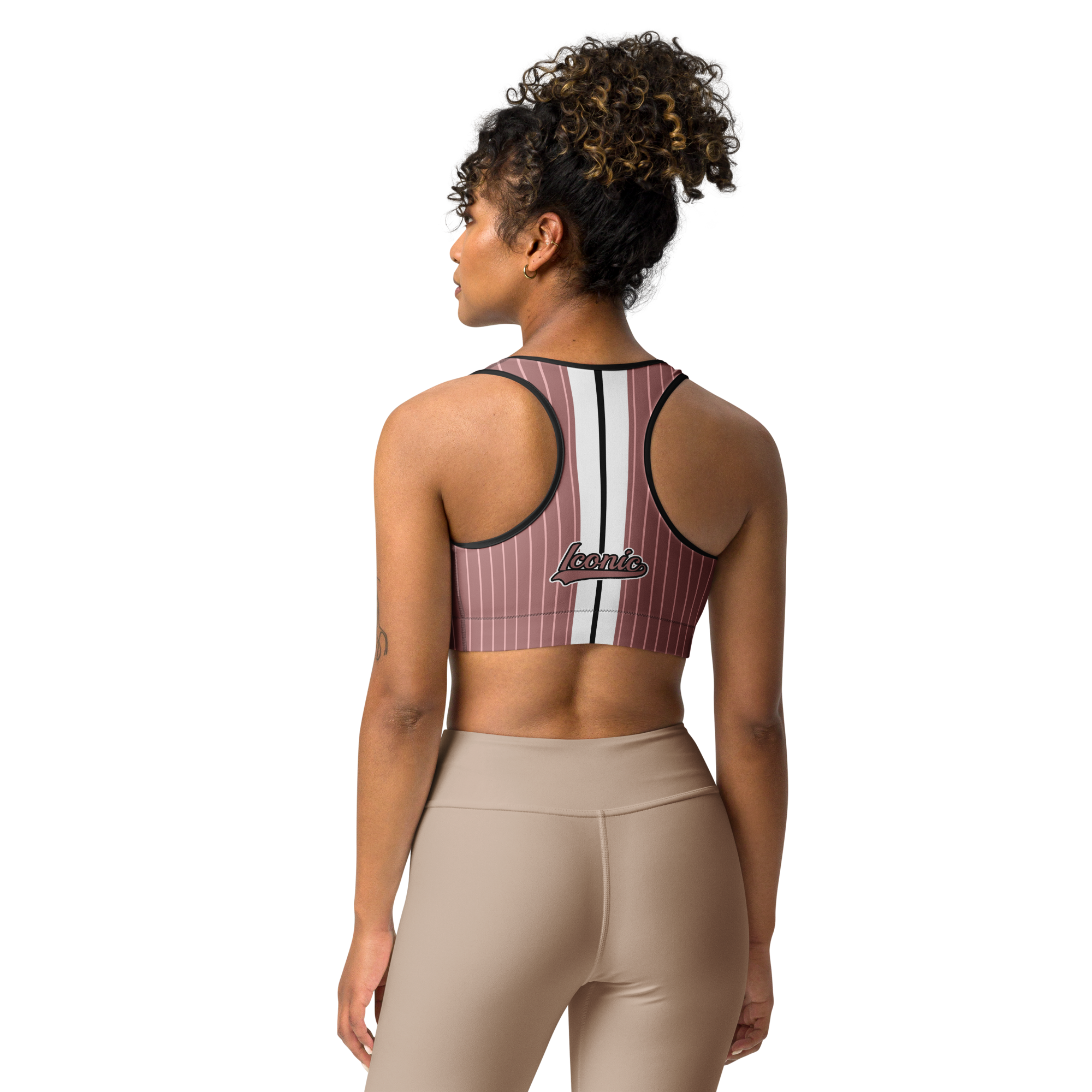 ROYAL Team Iconic. Athletix Sports Bra Pinstripe Rose Gold and Powder Pink