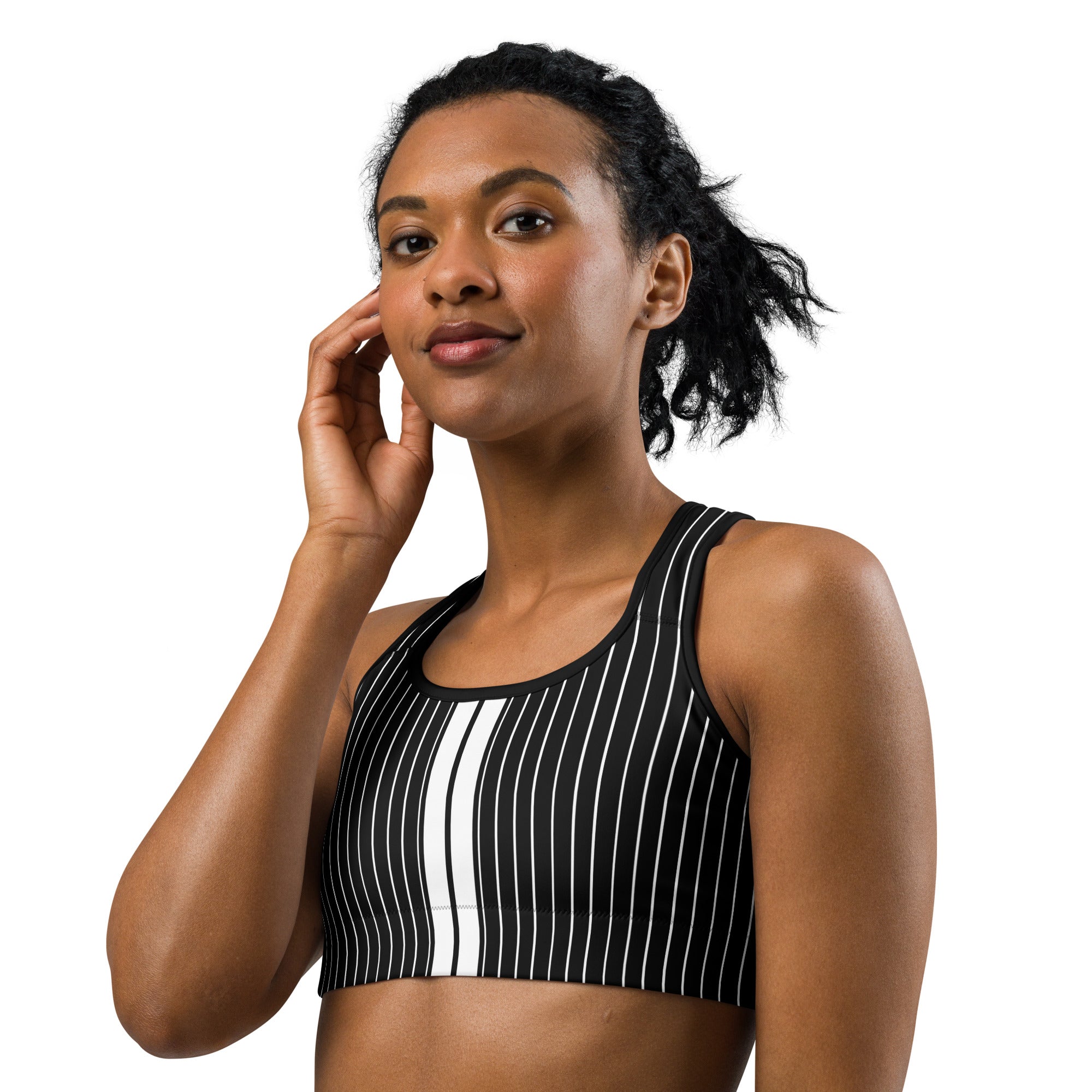 ROYAL Team Iconic. Athletix Sports Bra Pinstripe Blk and White