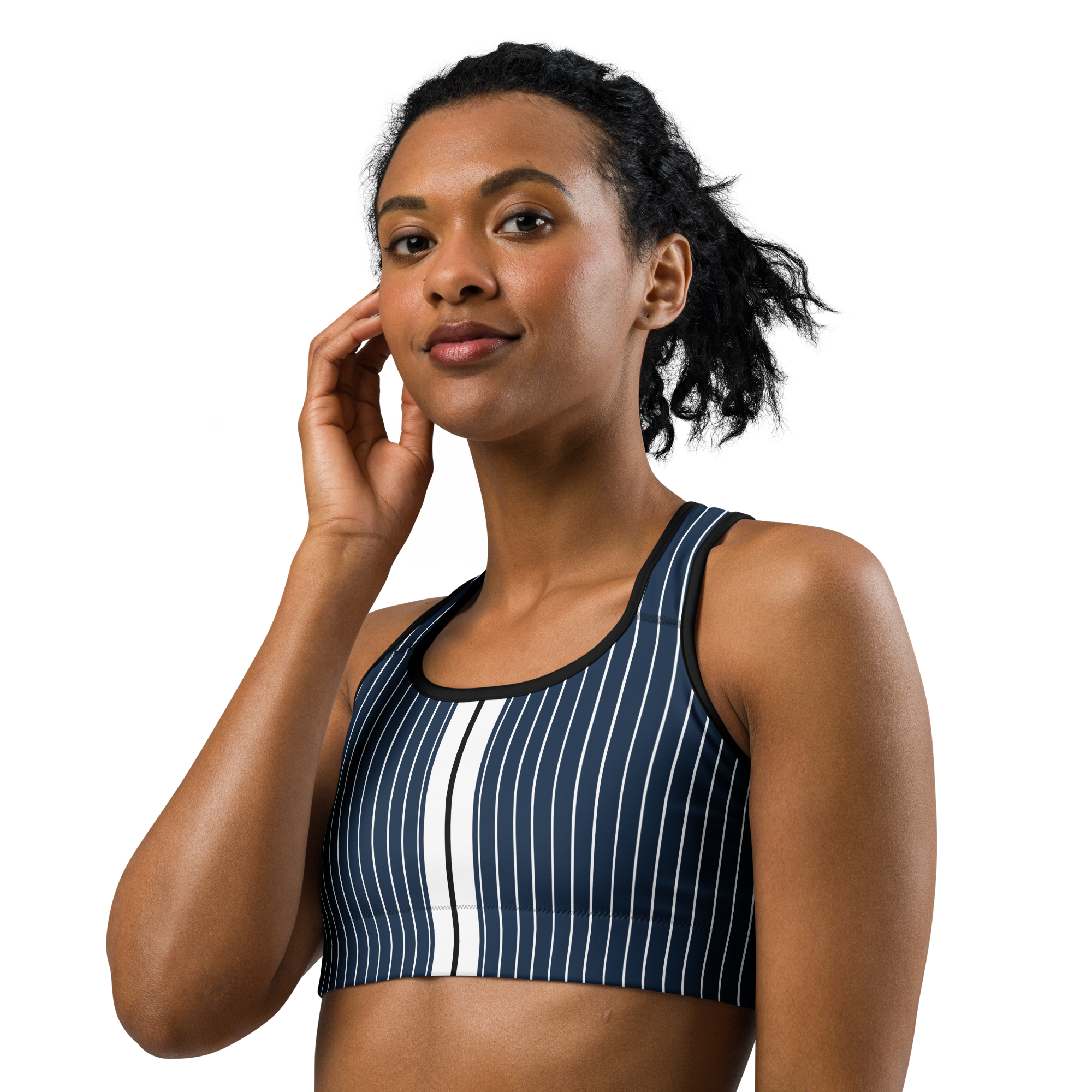 ROYAL Team Iconic. Athletix Sports Bra Pinstripe Navy and Wh