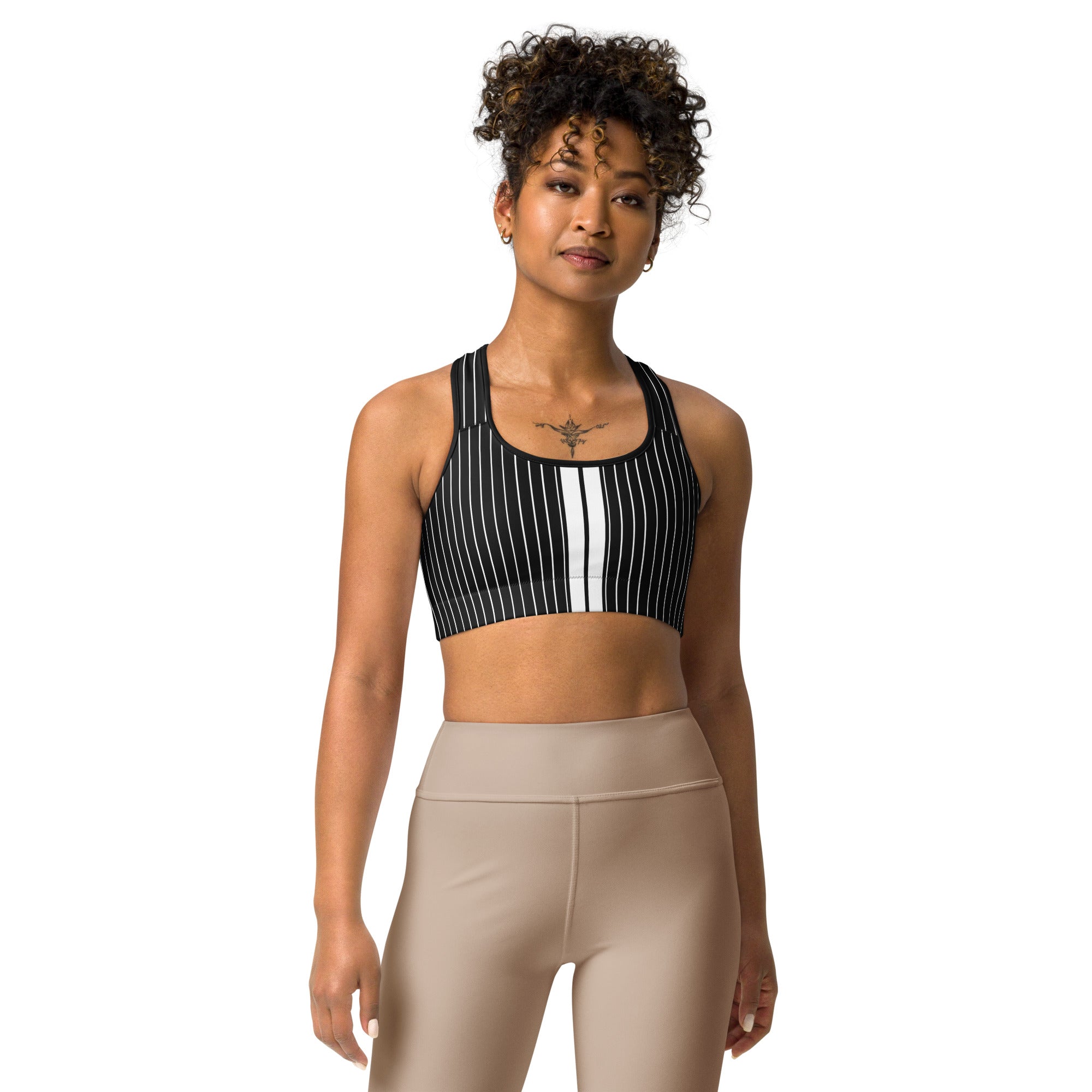 ROYAL Team Iconic. Athletix Sports Bra Pinstripe Blk and White