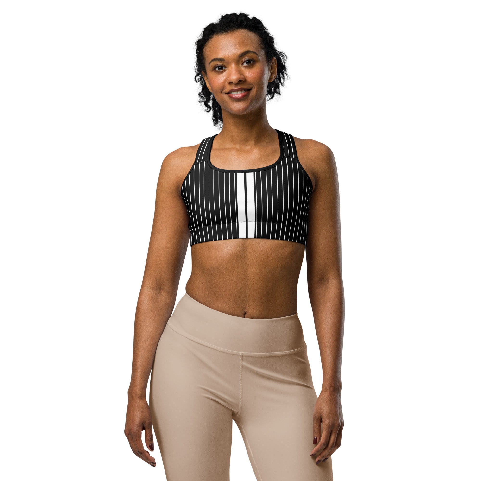 ROYAL Team Iconic. Athletix Sports Bra Pinstripe Blk and White