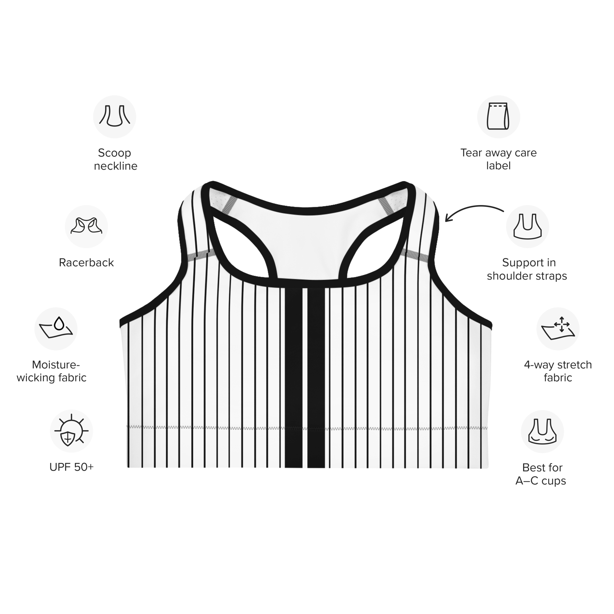 ROYAL Team Iconic. Athletix Sports Bra Pinstripe White and Blk