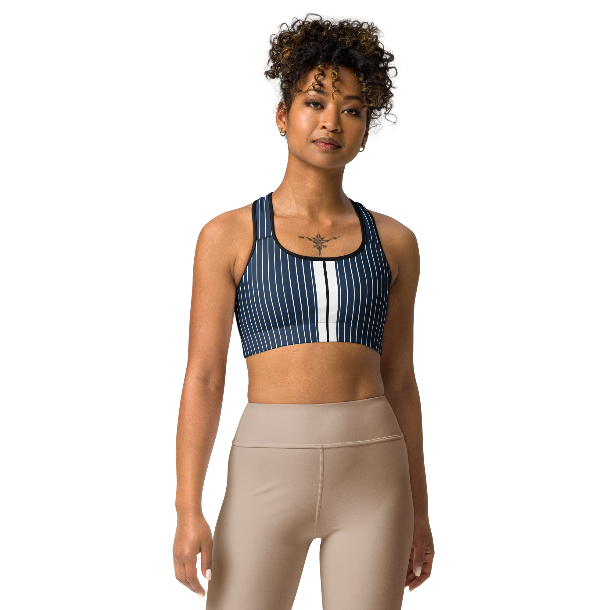 ROYAL Team Iconic. Athletix Sports Bra Pinstripe Navy and Wh