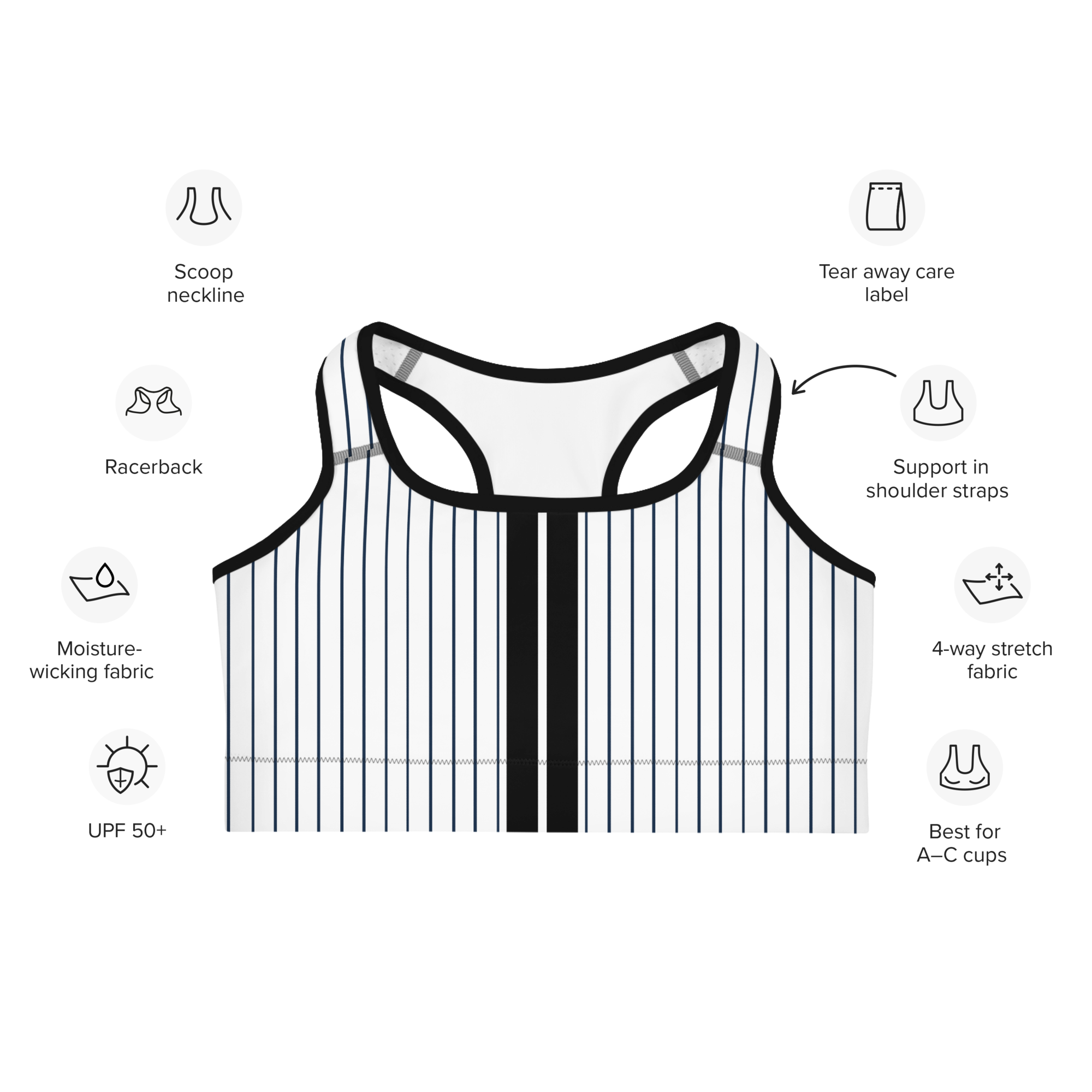 ROYAL Team Iconic. Athletix Sports Bra Pinstripe Wh and Navy