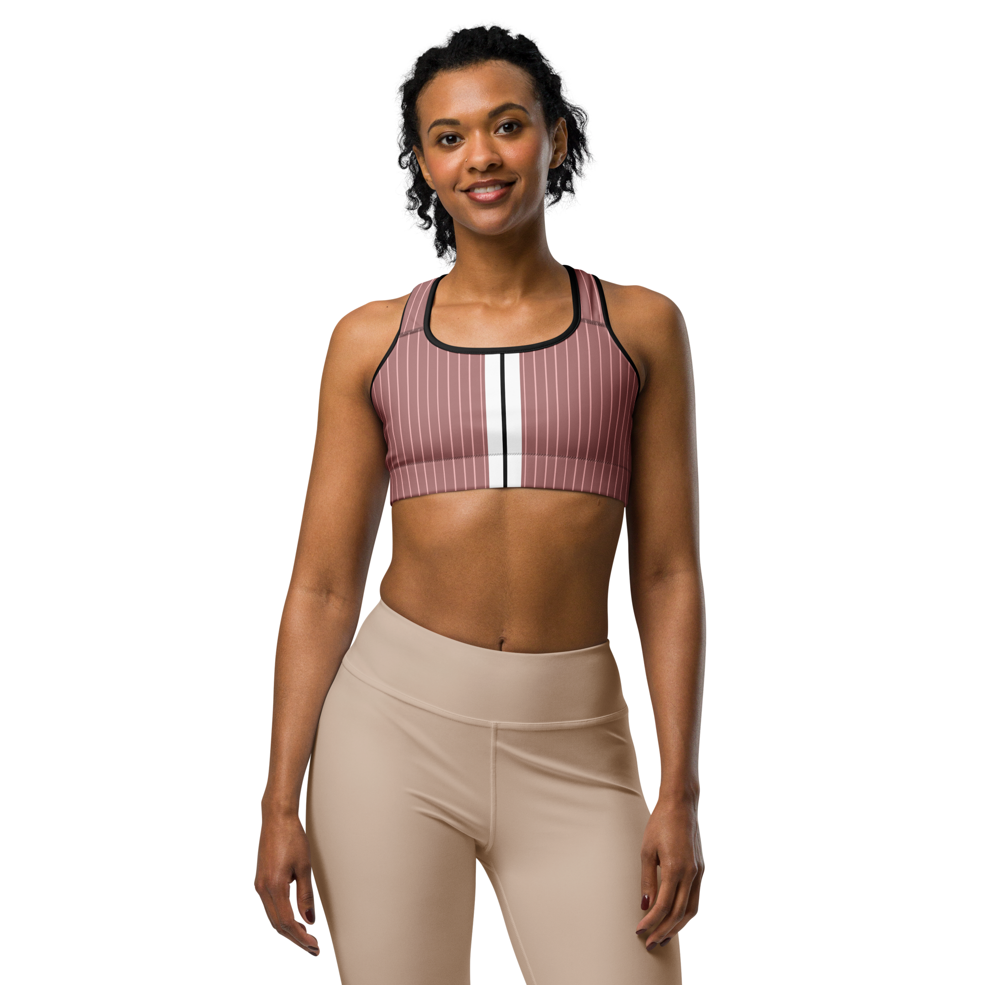 ROYAL Team Iconic. Athletix Sports Bra Pinstripe Rose Gold and Powder Pink