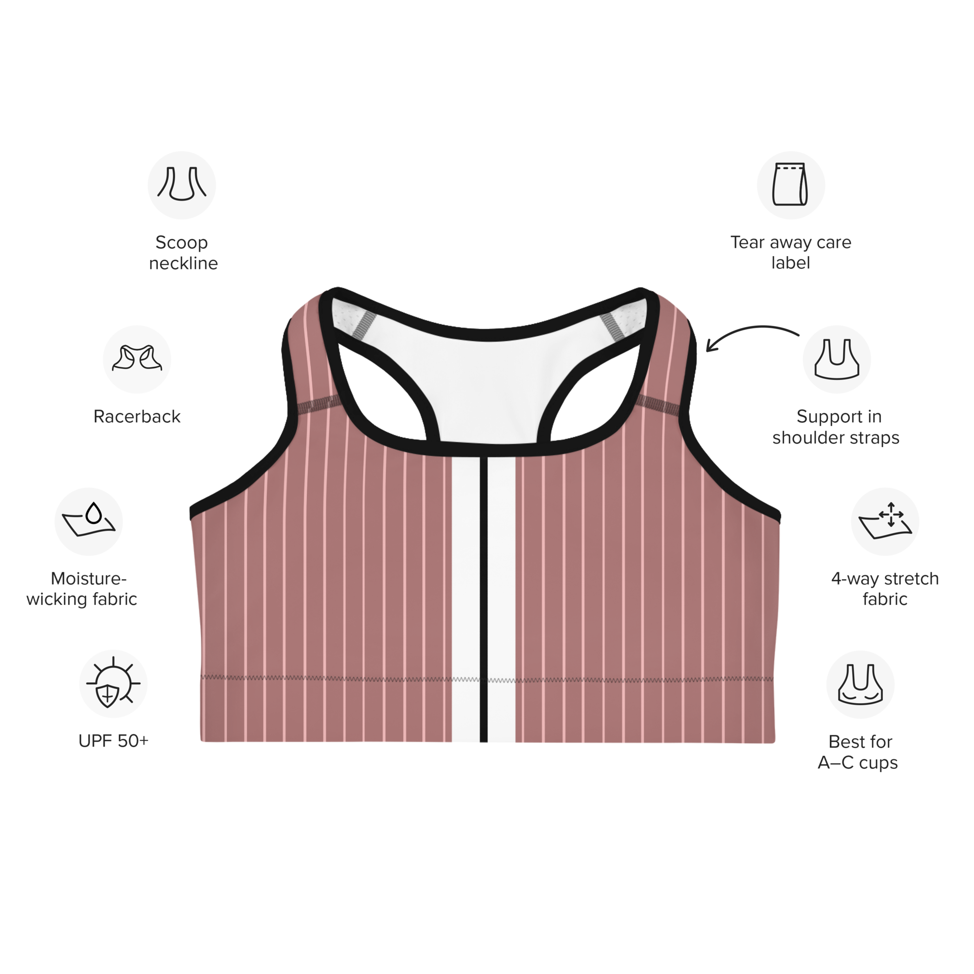 ROYAL Team Iconic. Athletix Sports Bra Pinstripe Rose Gold and Powder Pink