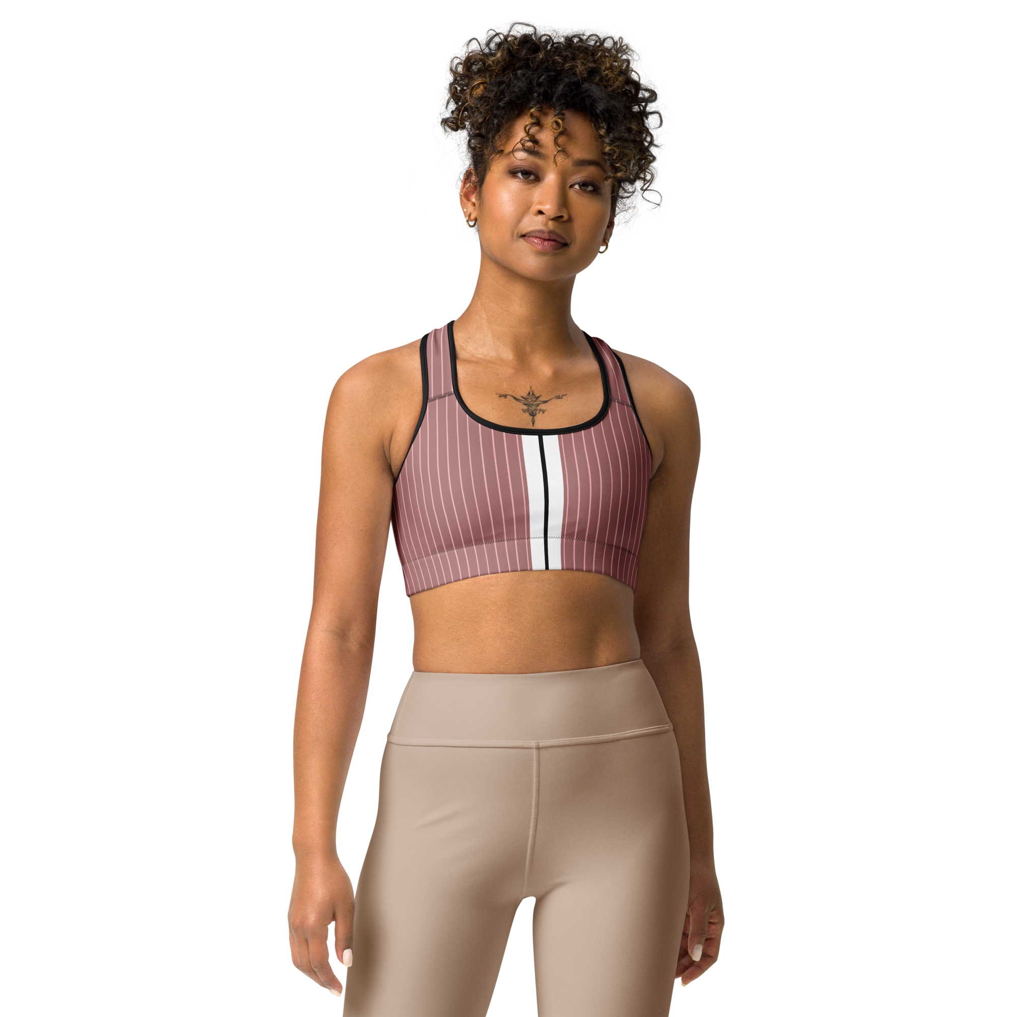 ROYAL Team Iconic. Athletix Sports Bra Pinstripe Rose Gold and Powder Pink