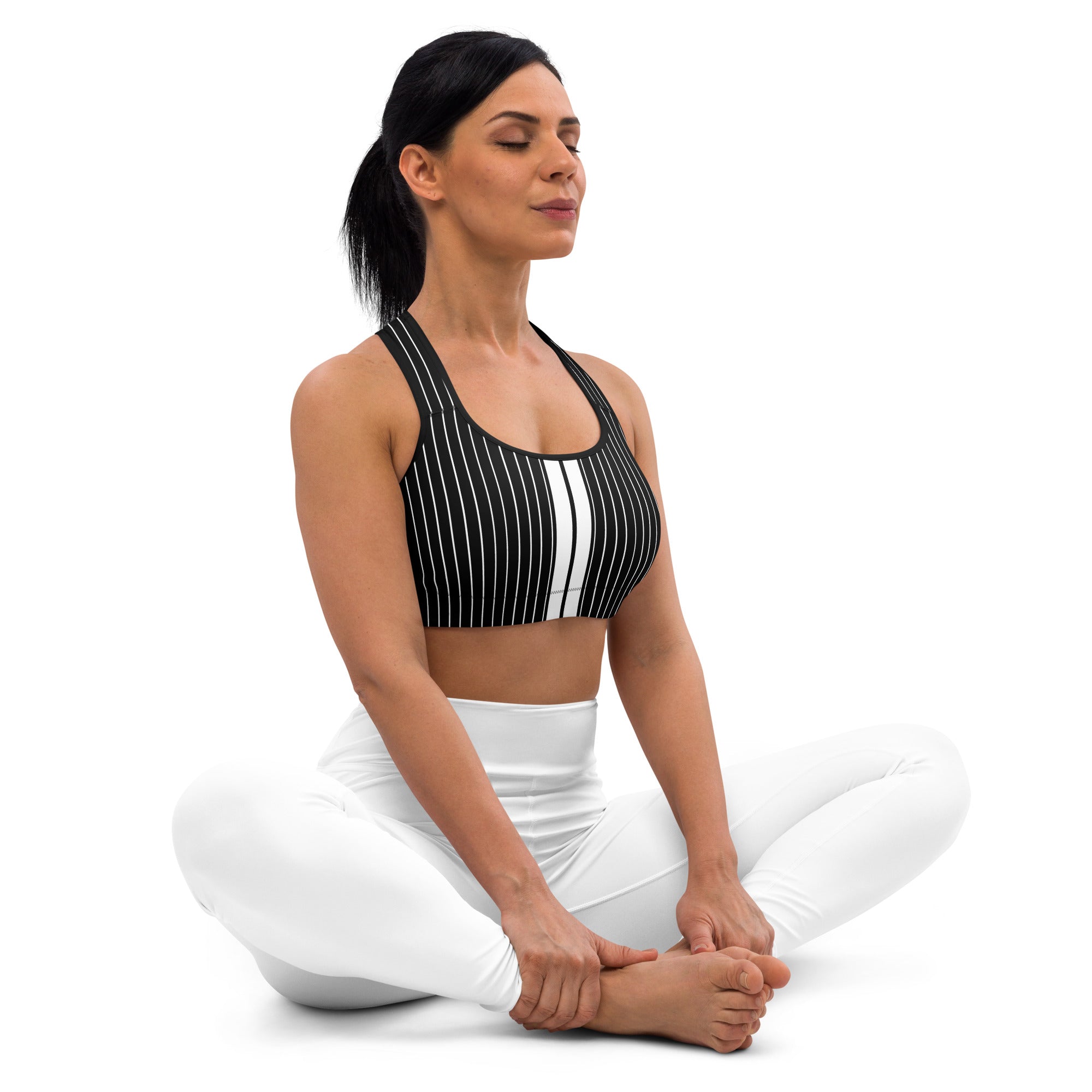 ROYAL Team Iconic. Athletix Sports Bra Pinstripe Blk and White