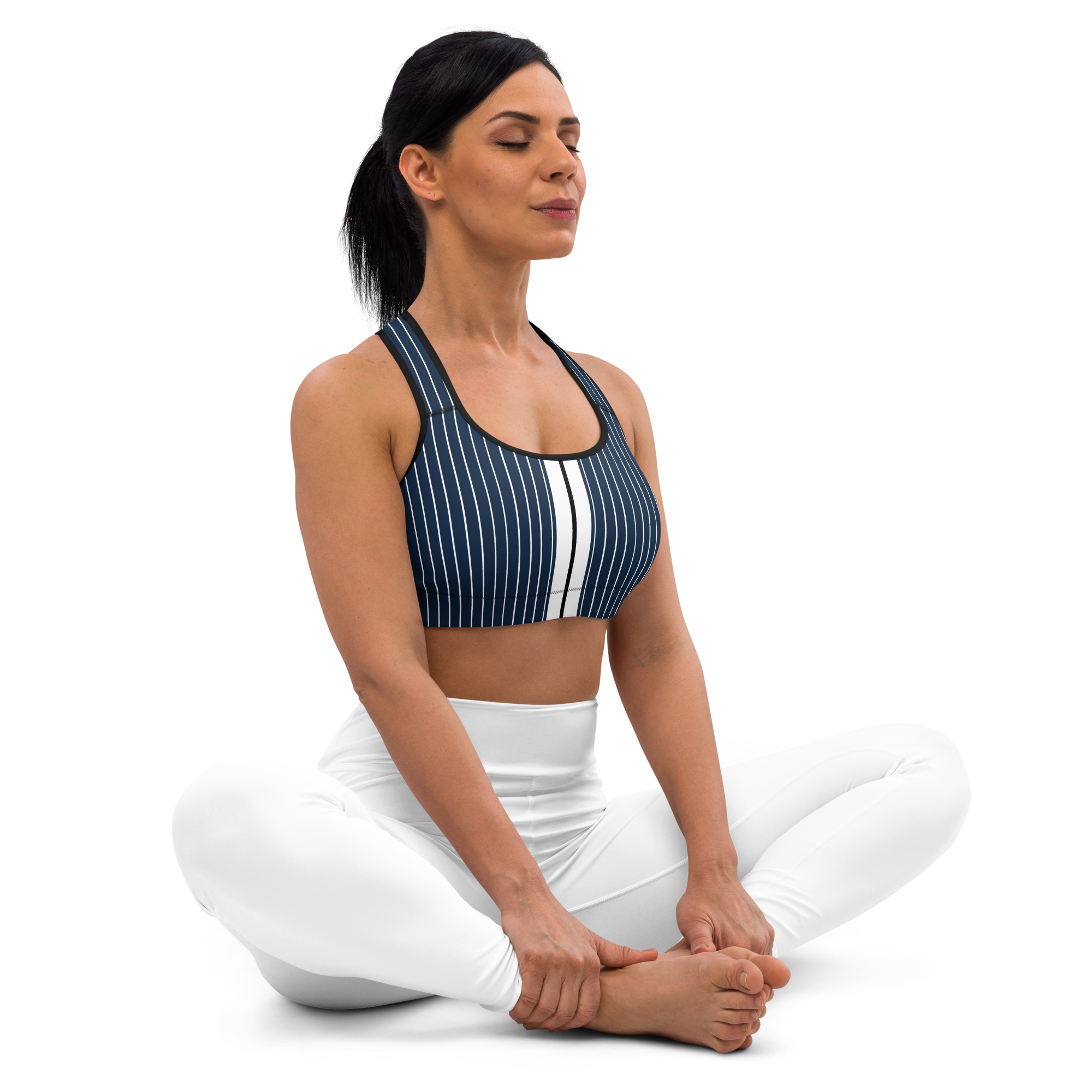 ROYAL Team Iconic. Athletix Sports Bra Pinstripe Navy and Wh