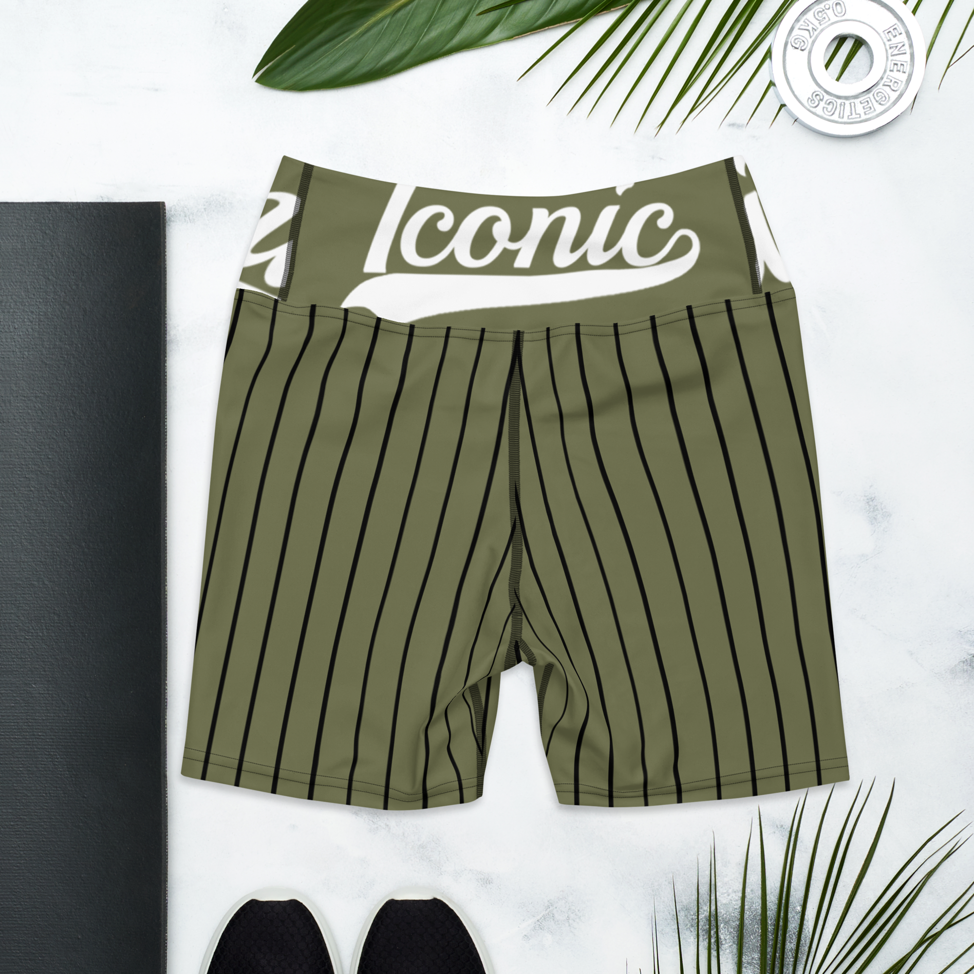 ROYAL Team Iconic. Athletix Yoga Shorts Pinstripe Martini Olive and Blk