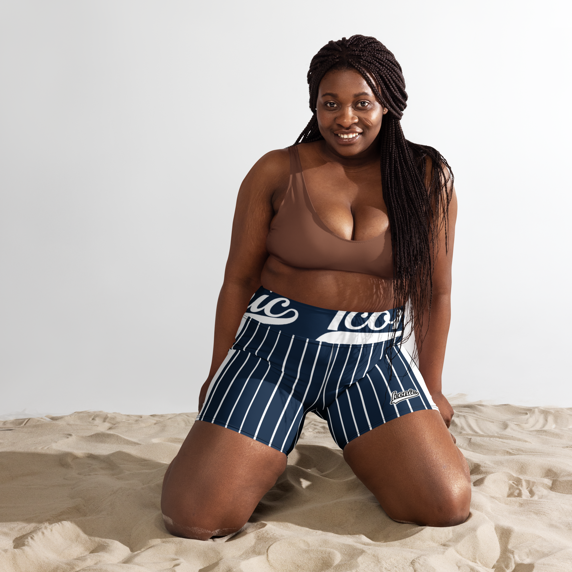 ROYAL Team Iconic. Athletix Yoga Shorts Pinstripe Navy and Wh