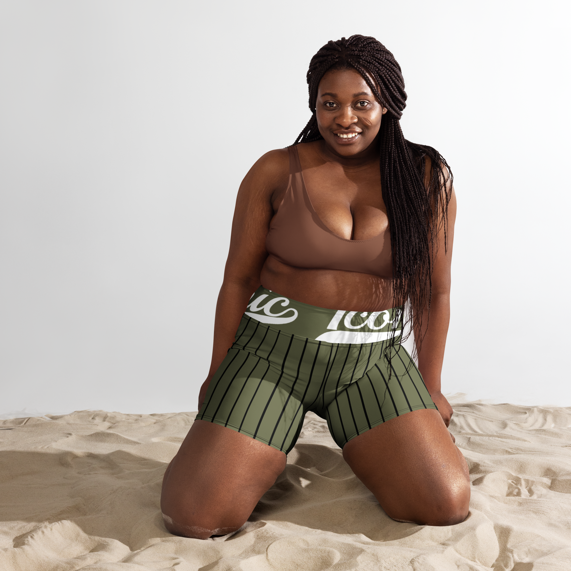 ROYAL Team Iconic. Athletix Yoga Shorts Pinstripe Martini Olive and Blk