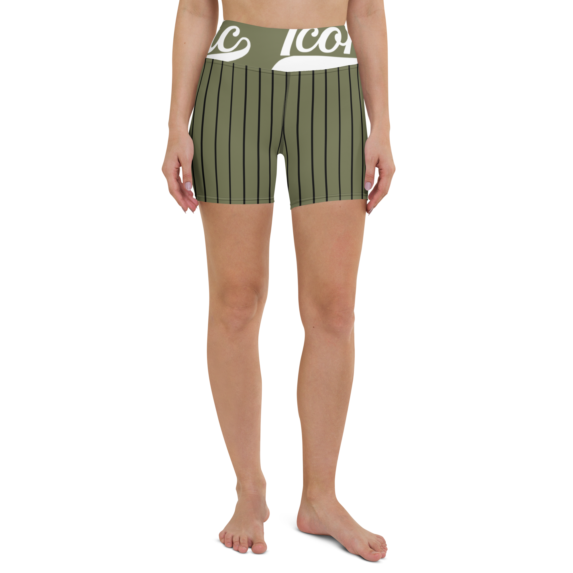 ROYAL Team Iconic. Athletix Yoga Shorts Pinstripe Martini Olive and Blk