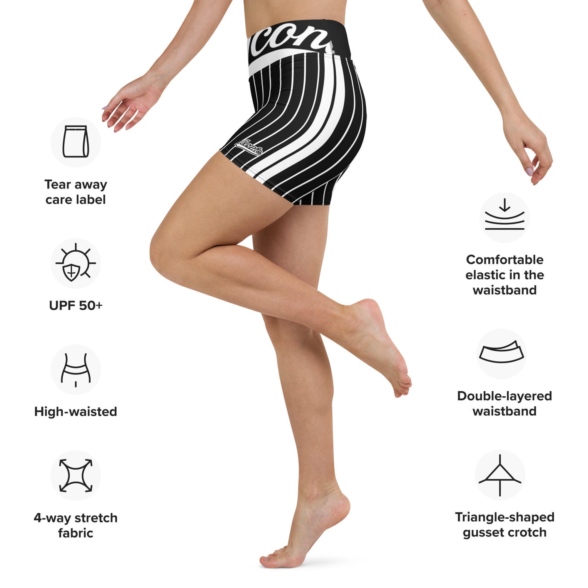 ROYAL Team Iconic. Athletix Yoga Shorts Pinstripe Blk and White