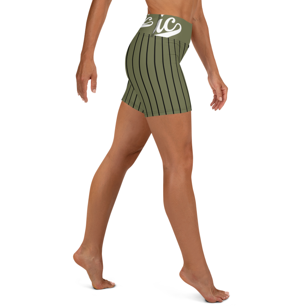 ROYAL Team Iconic. Athletix Yoga Shorts Pinstripe Martini Olive and Blk