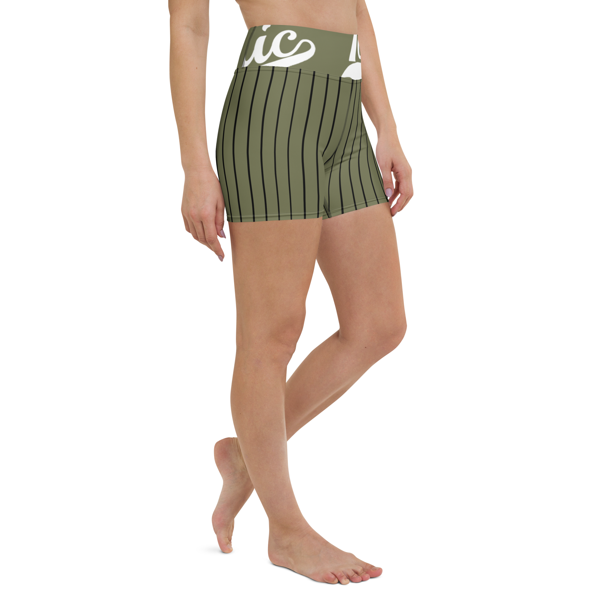 ROYAL Team Iconic. Athletix Yoga Shorts Pinstripe Martini Olive and Blk