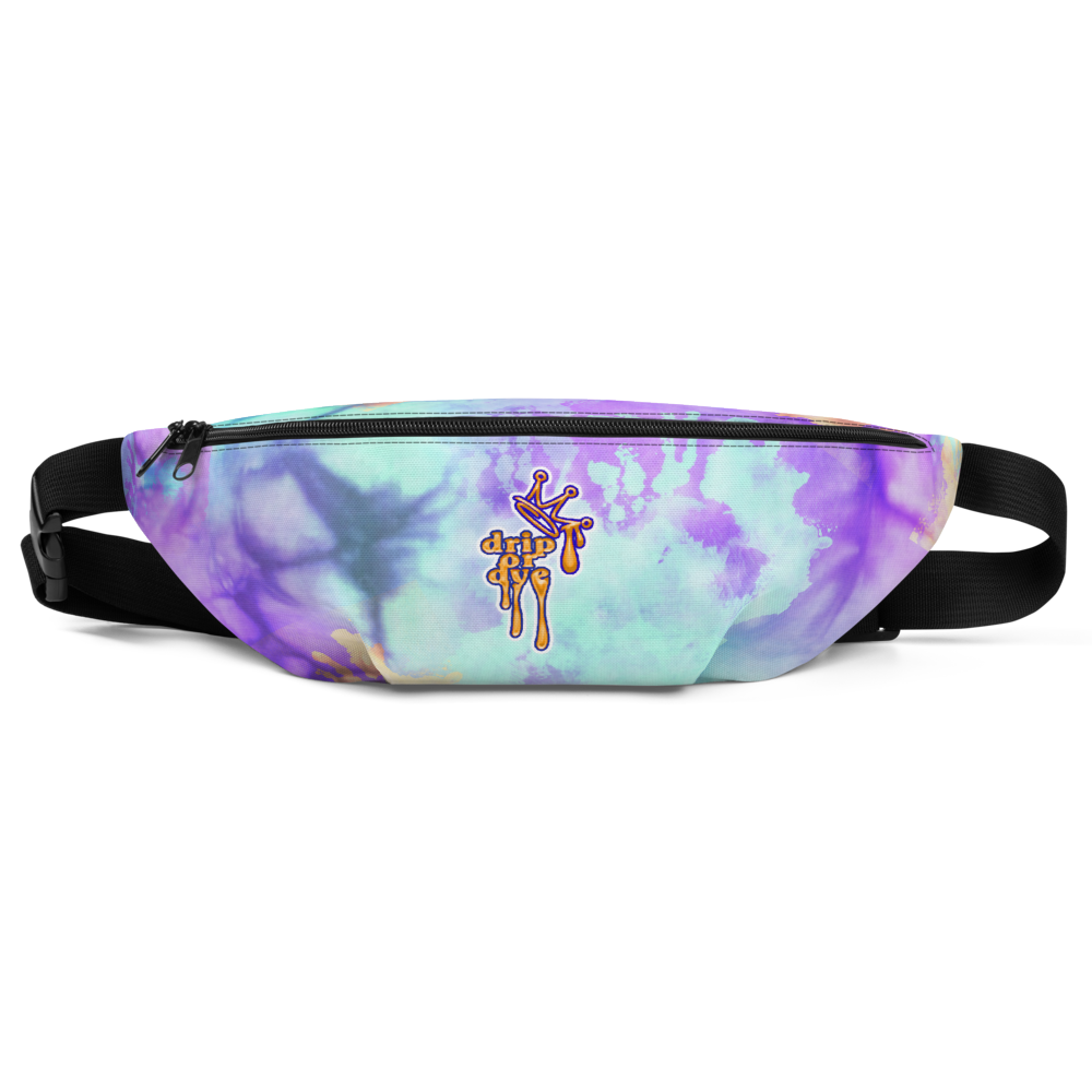 DRIP or DYE | Custom Crackle Ice Tye Dye Acid Wash Teal Purple Cloud Custom Fanny Pack UNISEX Crossbody