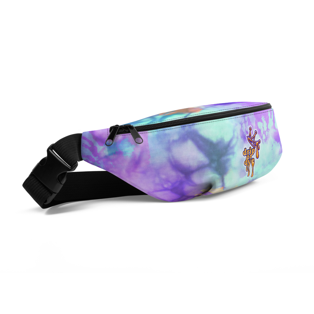 DRIP or DYE | Custom Crackle Ice Tye Dye Acid Wash Teal Purple Cloud Custom Fanny Pack UNISEX Crossbody