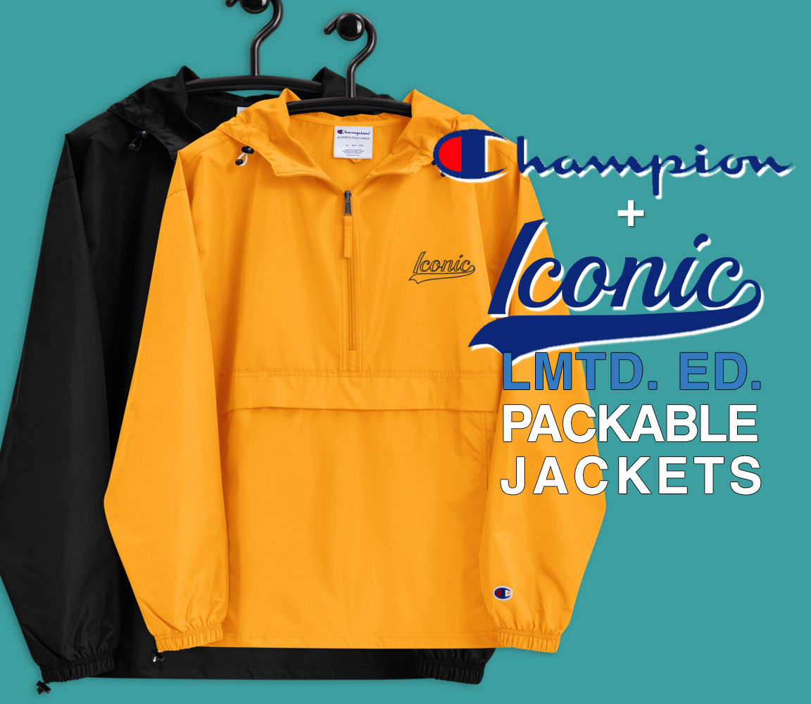 CHAMPION + ROYAL ICONIC. | Retro Embroidered Logo Unisex Hooded Packable Windbreaker Lite Coaches Jacket Gold Vintage Classic